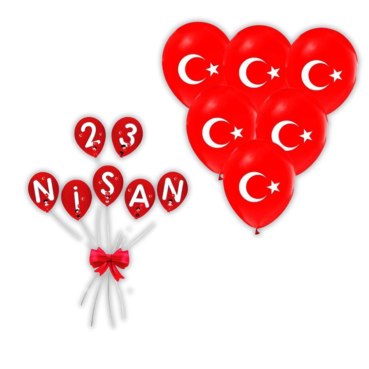 23 Nisan Süsleri Kapı Süsü ve Ay Yıldız Baskılı Balon 10 lu 23 Nisan 29 Ekim Bayram Süsleri