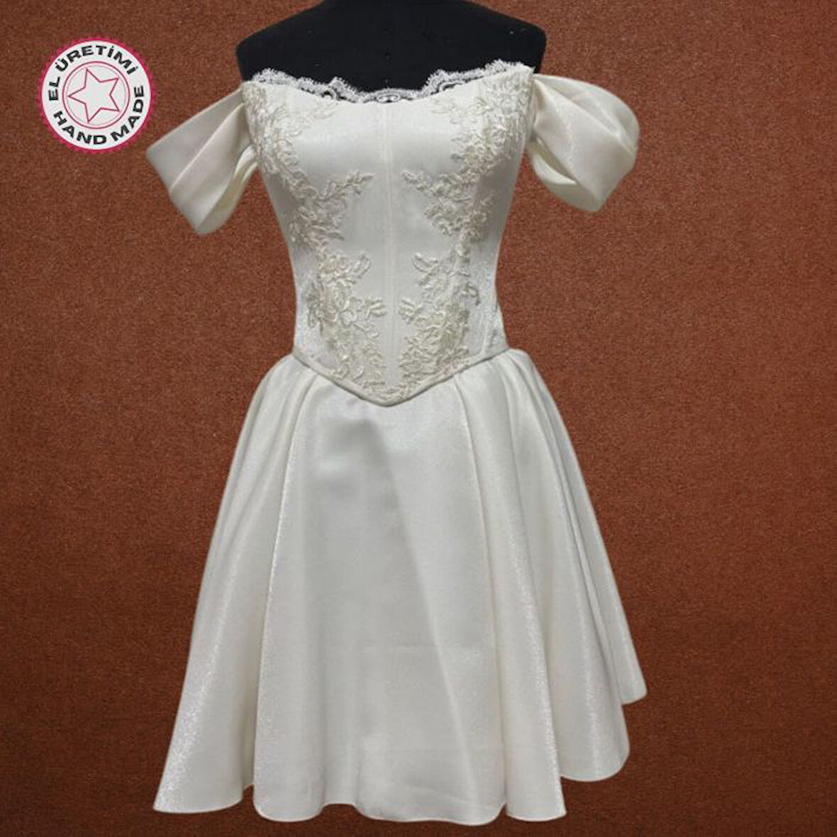 Uretti - Talia 8659 2584 El Yapımı Büstiyer ve Etek 2'li Takım Işıltılı Saten Gelinlik - 38 / 40