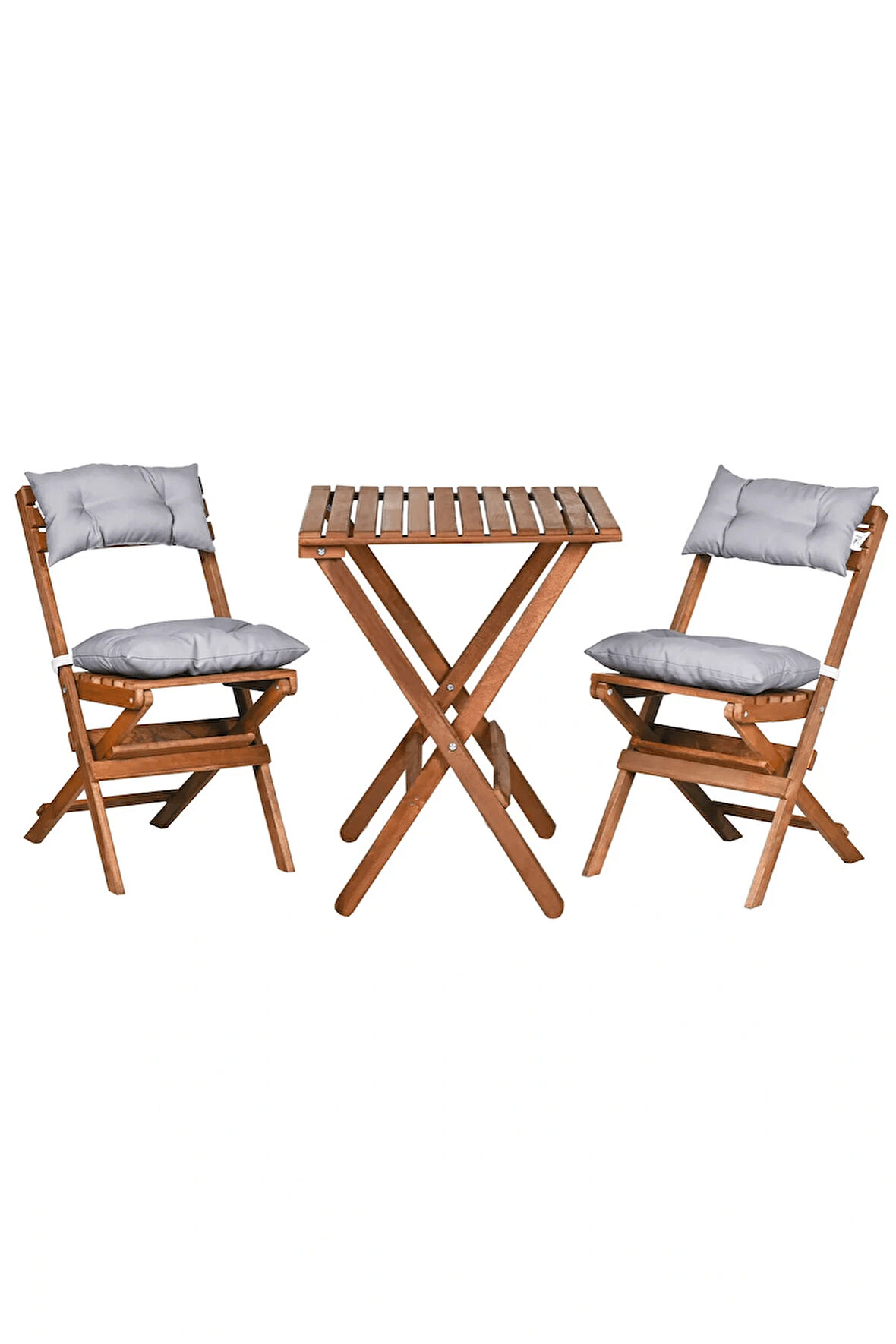 Reyo Ceviz Gri Gürgen Katlanır Minderli 3'lü Bistro Set Balkon Bahçe Masa Sandalye Seti 1.Kalite