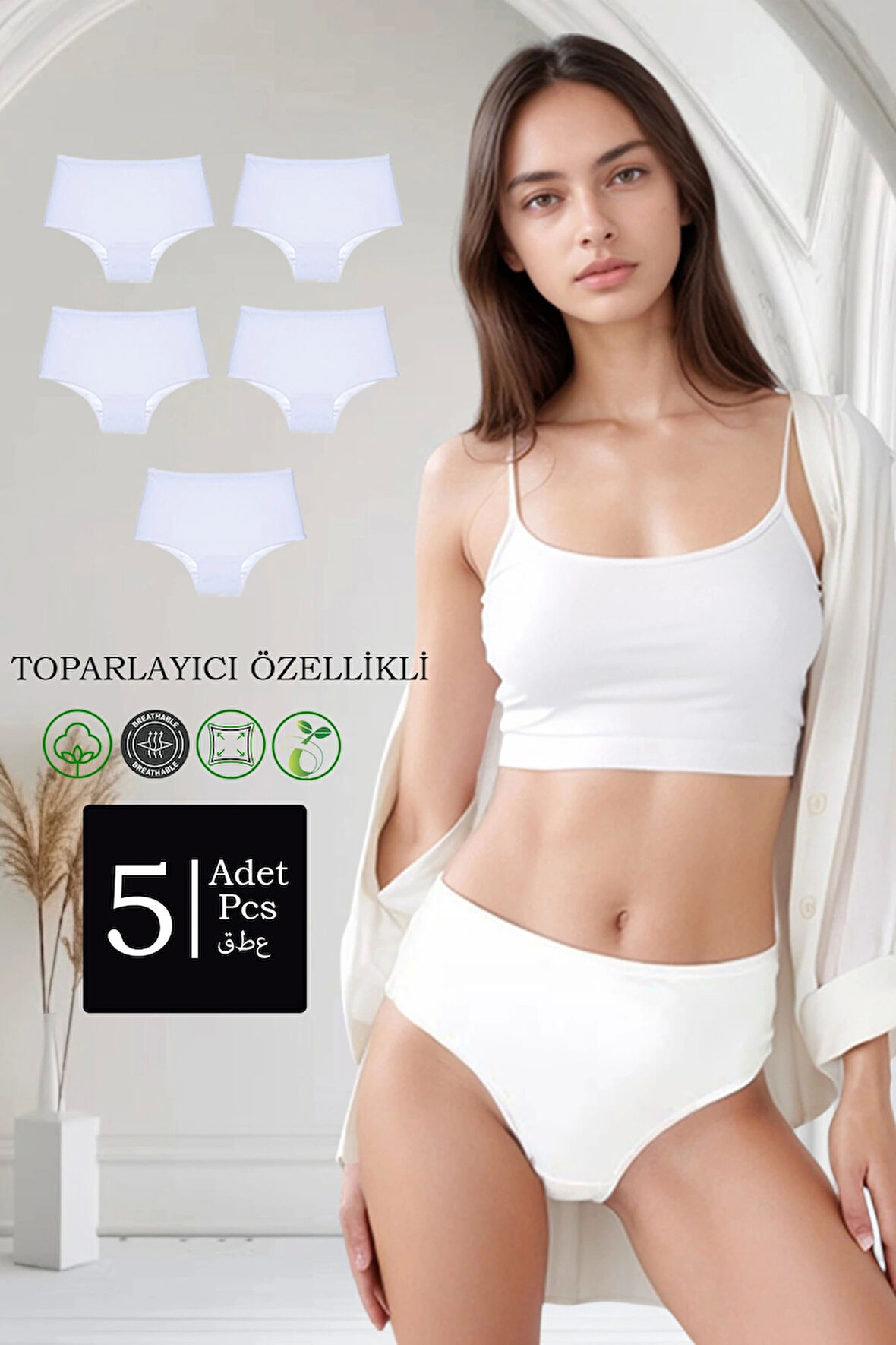 5'li Paket Pamuklu Yüksek Bel Toparlayıcı Özellikli Külot Gri