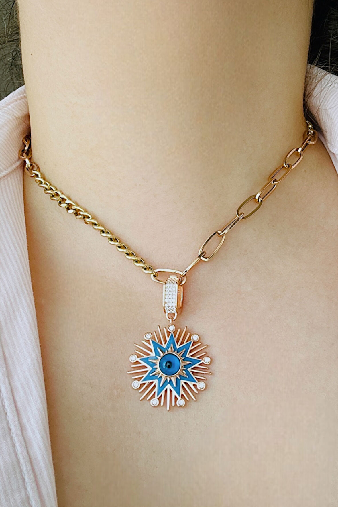 Mavi Kar Tanesi Rose Klipsli Kolye Ucu & Ajda Bilezik Charm | 925 Ayar Gümüş