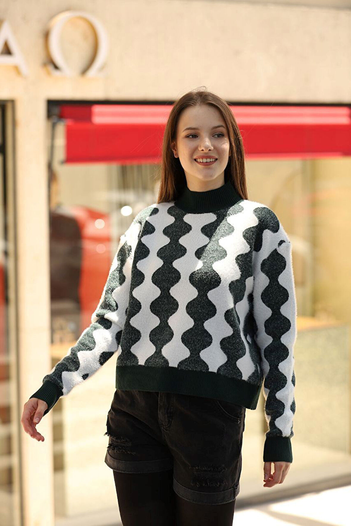 DESENLİ  ERCİYES TRİKO KAZAK- YEŞİL BEYAZ