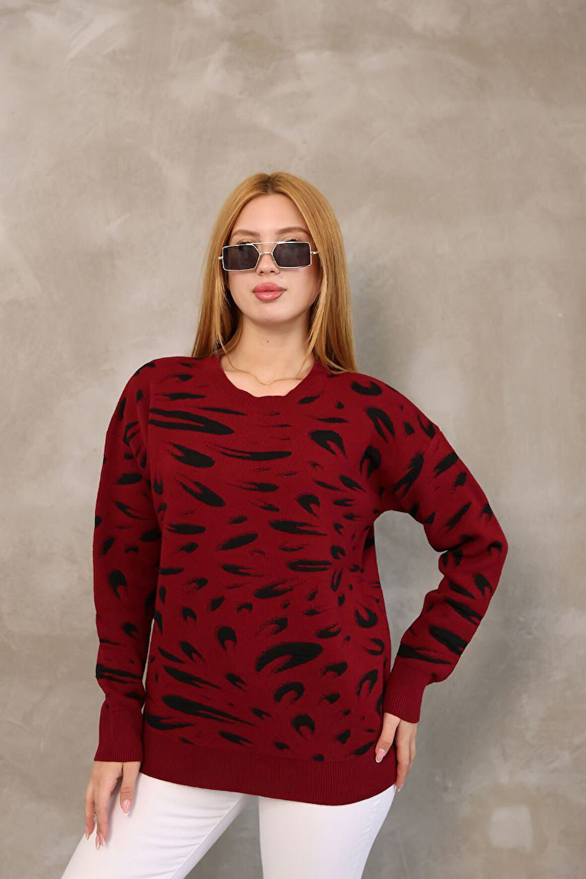 DESENLİ NEPTUN KAZAK BORDO SİYAH