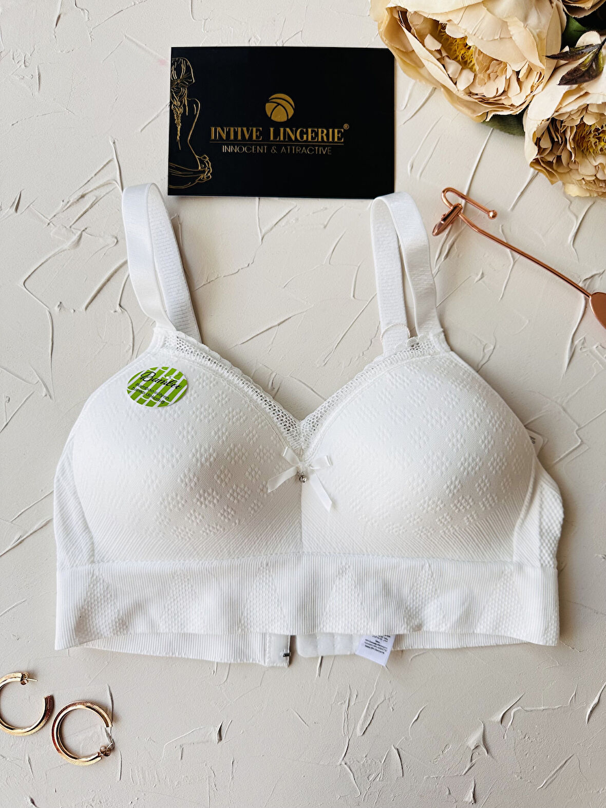 Celine C Cup Bambu Hisli Ultra Rahat Polamid Kumaştan Dokulu Dantel Detaylı Balensiz Desteksiz Sütyen