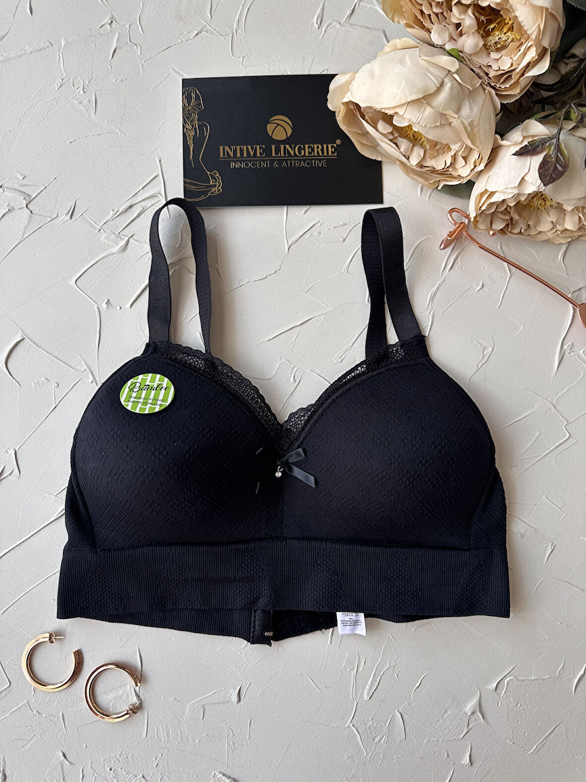 Celine C Cup Bambu Hisli Ultra Rahat Polamid Kumaştan Dokulu Dantel Detaylı Balensiz Desteksiz Sütyen