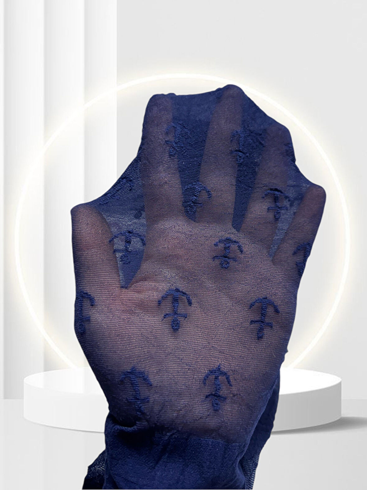 Penti Beyaz Mavi Marin Desenli 20 Den Külotlu Pamuk Ağlı Çorap-Beyaz/Lacivert