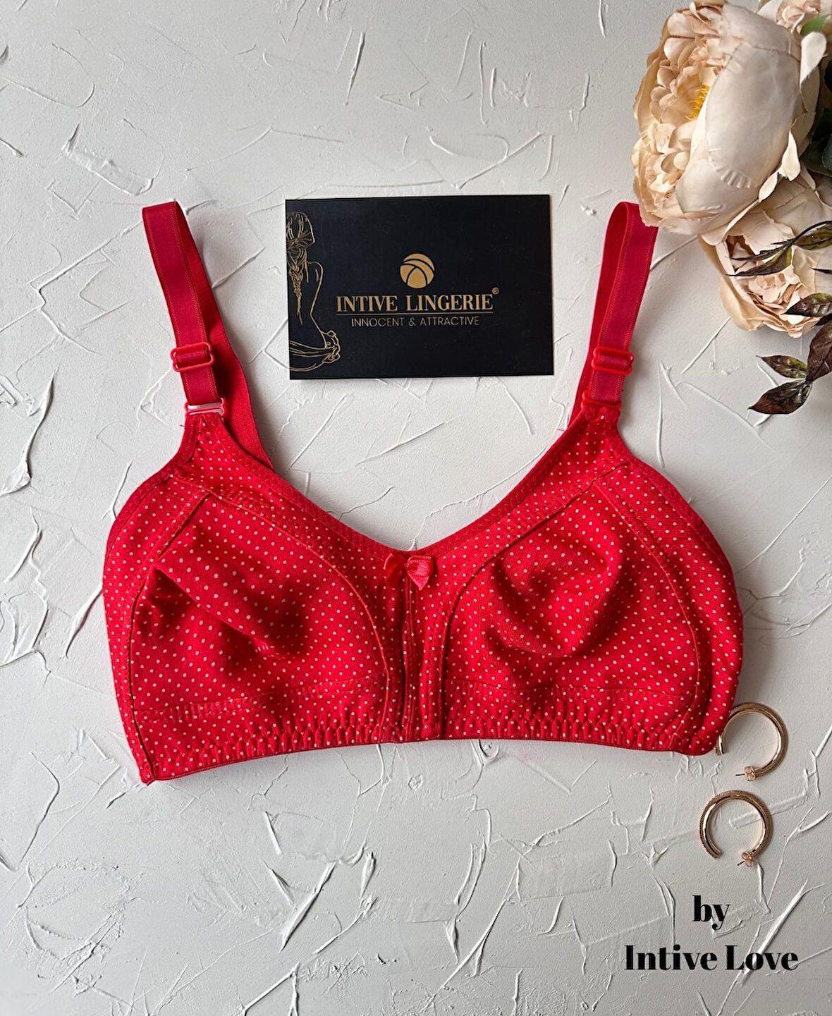 Liza Puantiye Desenli Pamuklu Penye Kalın Askılı Toparlayıcı Balensiz Desteksiz Rahat Sütyen