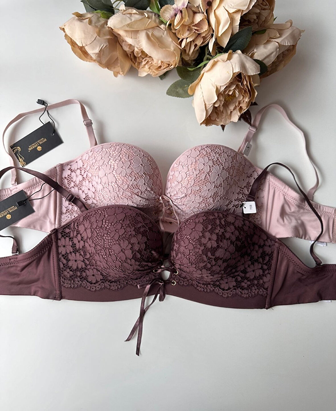 Marissa İthal Dantelli El Cuplı Double Push-up Silikonlu Askılı/Askısız Sütyen