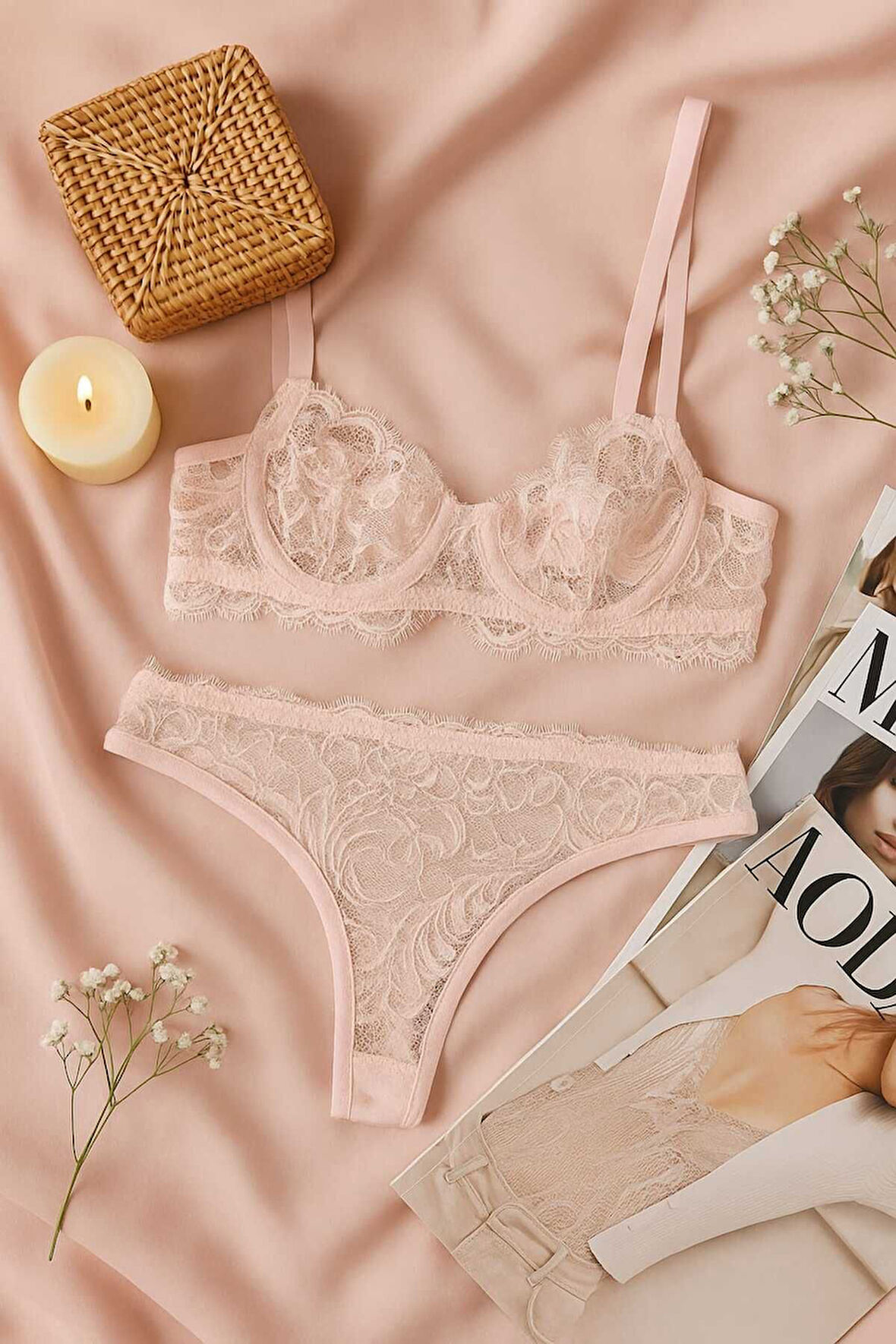 Dantel Detaylı Soft Pembe Bralet Külot Takımı - Şık ve Zarif Tasarım