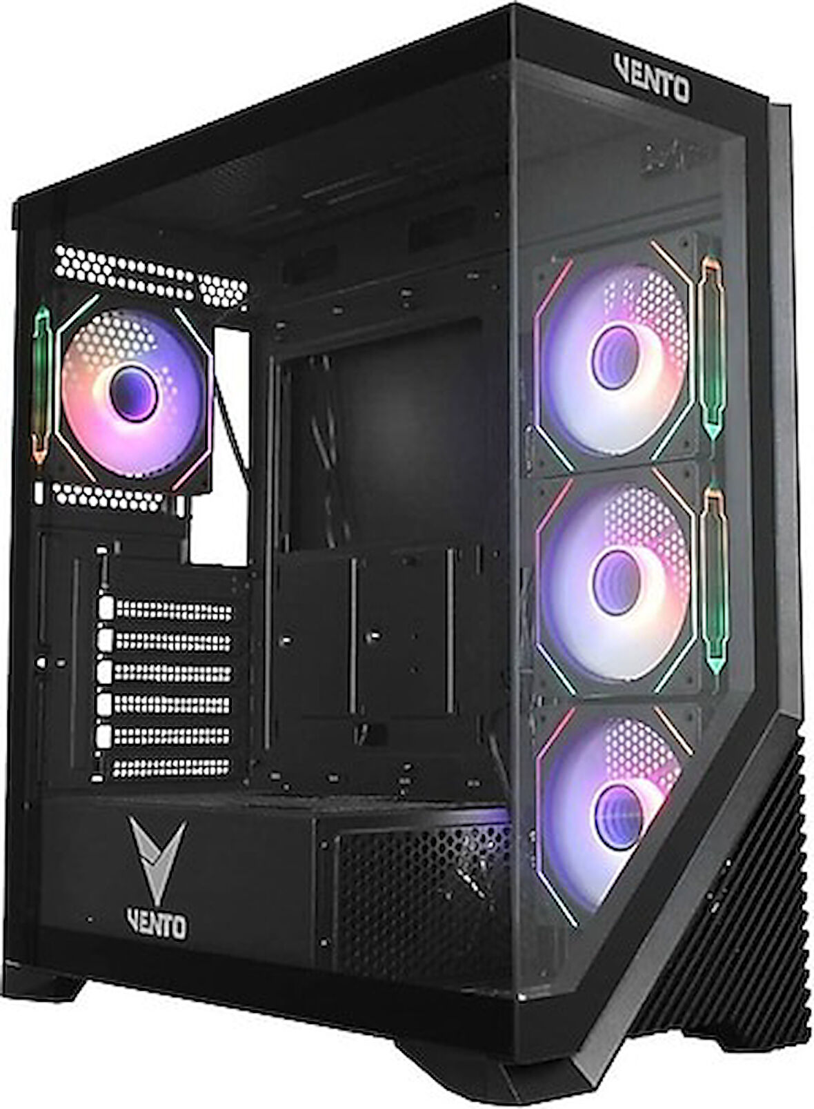VENTO VG4202FLA 850W 80+ Bronze CAM ÖN-YAN PANEL SIYAH 4X12CM ADRESLENEBİLİR ARGB GAMING ATX KASA