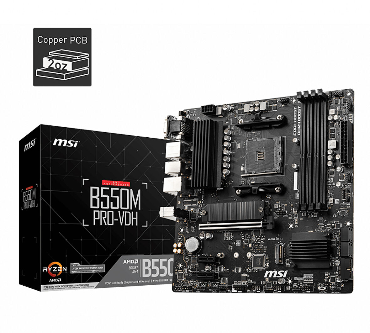 MSI B550M PRO-VDH DDR4 4400MHZ 1XVGA 1XHDMI 1XDP 2XM.2 USB 3.2 MATX AM4 (AMD 5000 VE 3000 SERİSİ İŞLEMCİ UYUMLU)