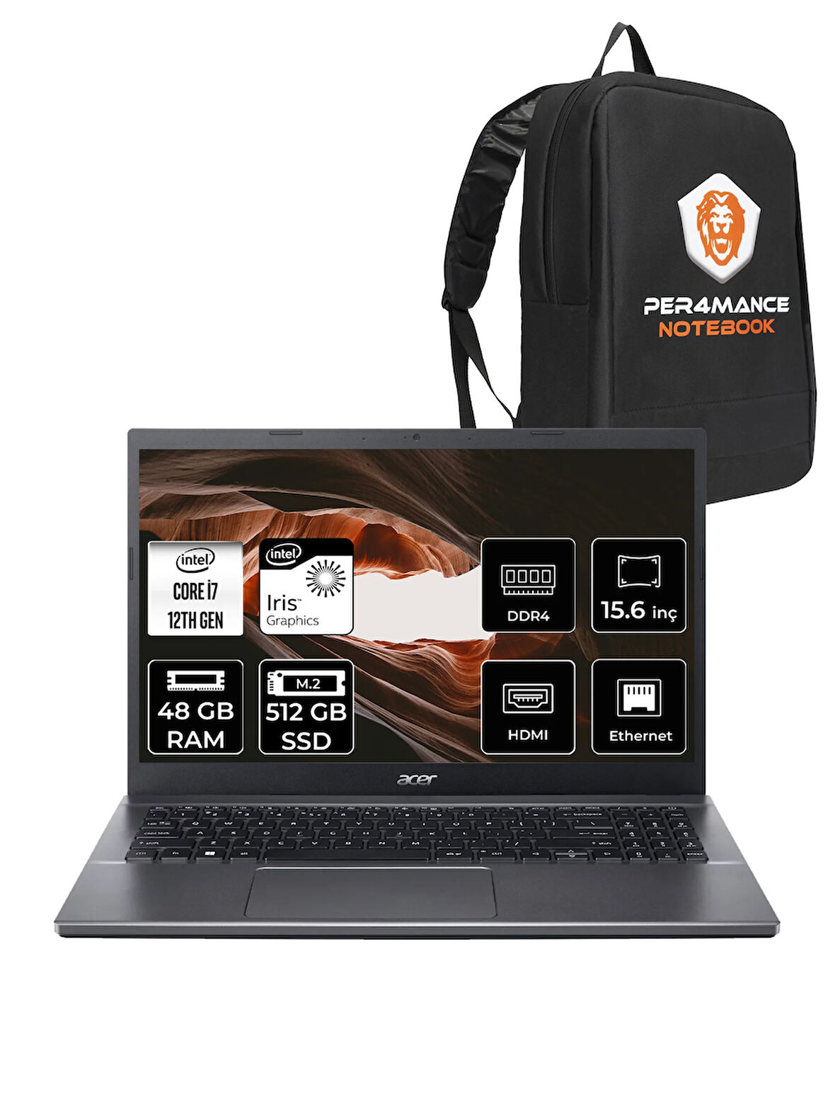 Acer Extensa 15 EX215-55 i7-1255U 48GB RAM 512GB SSD 15.6'' FHD FDOS Dizüstü Bilgisayar & PER4 ÇANTA