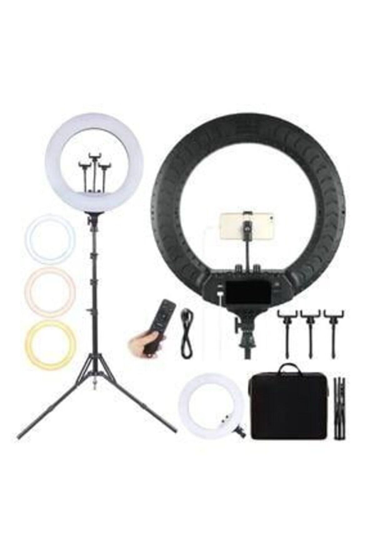 Pazariz Büyük Boy Ring Light Makyaj Güzellik 5500k 48w Kuaför Kit Çantalı Ve Kumandalı 18 Inç Işık