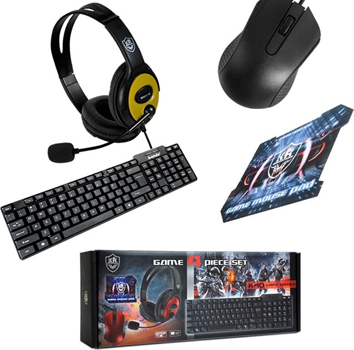 Pazariz Klavye Mouse Seti Mouse Pad Oyuncu Kulaklığı K40 - 4 Lü Oyuncu Bilgisayar Seti