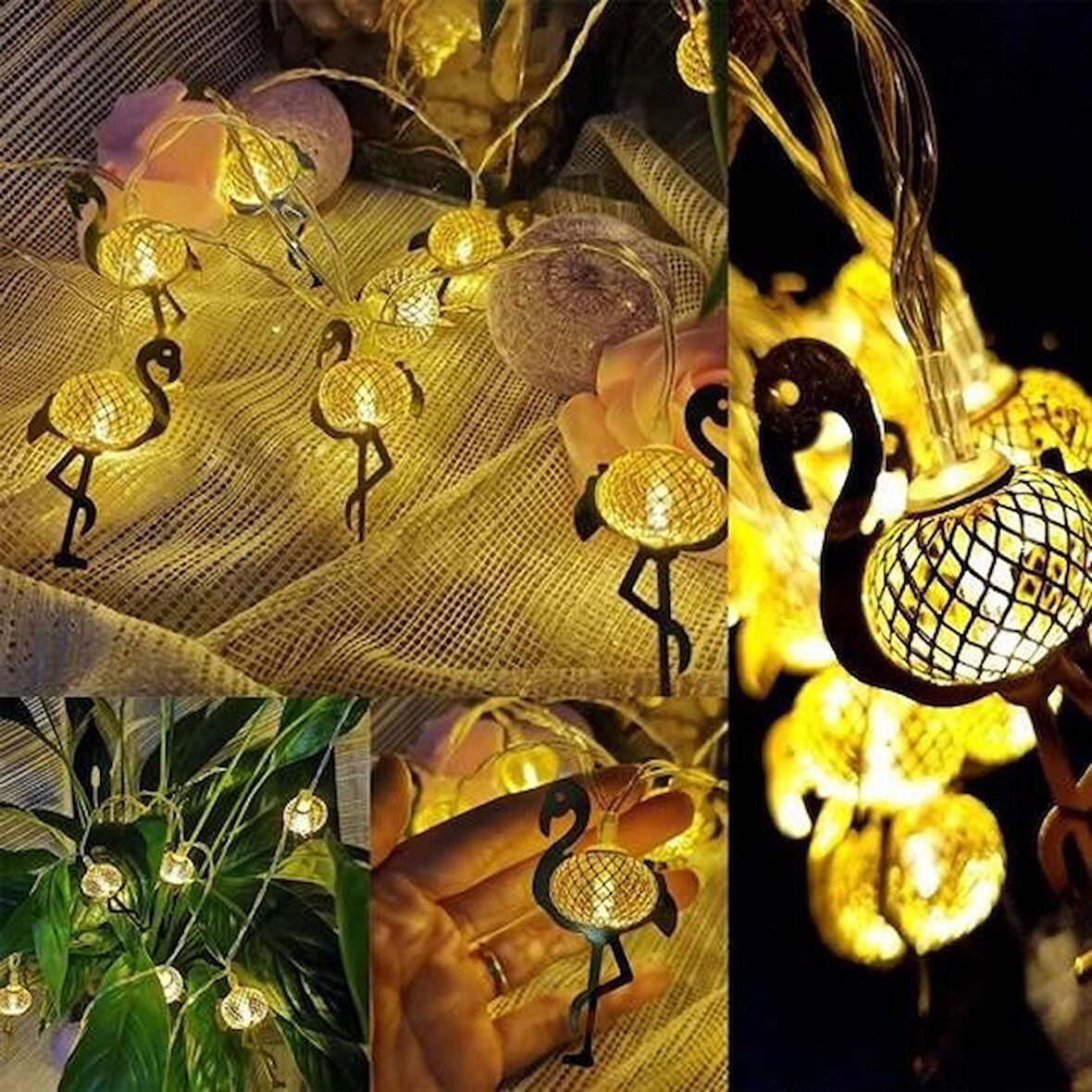 PratikAI 10 lu Dekoratif Metal Flamingo Şerit Led Aydınlatma | Eğlenceli & Şık