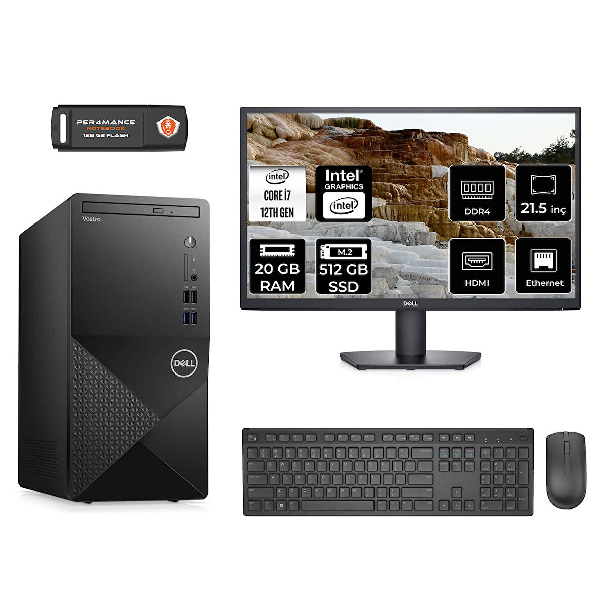 DELL VOSTRO 3910 MN753910D017 i7 12700 20GB RAM 512GB SSD 21.5" FDOS MASAÜSTÜ PC