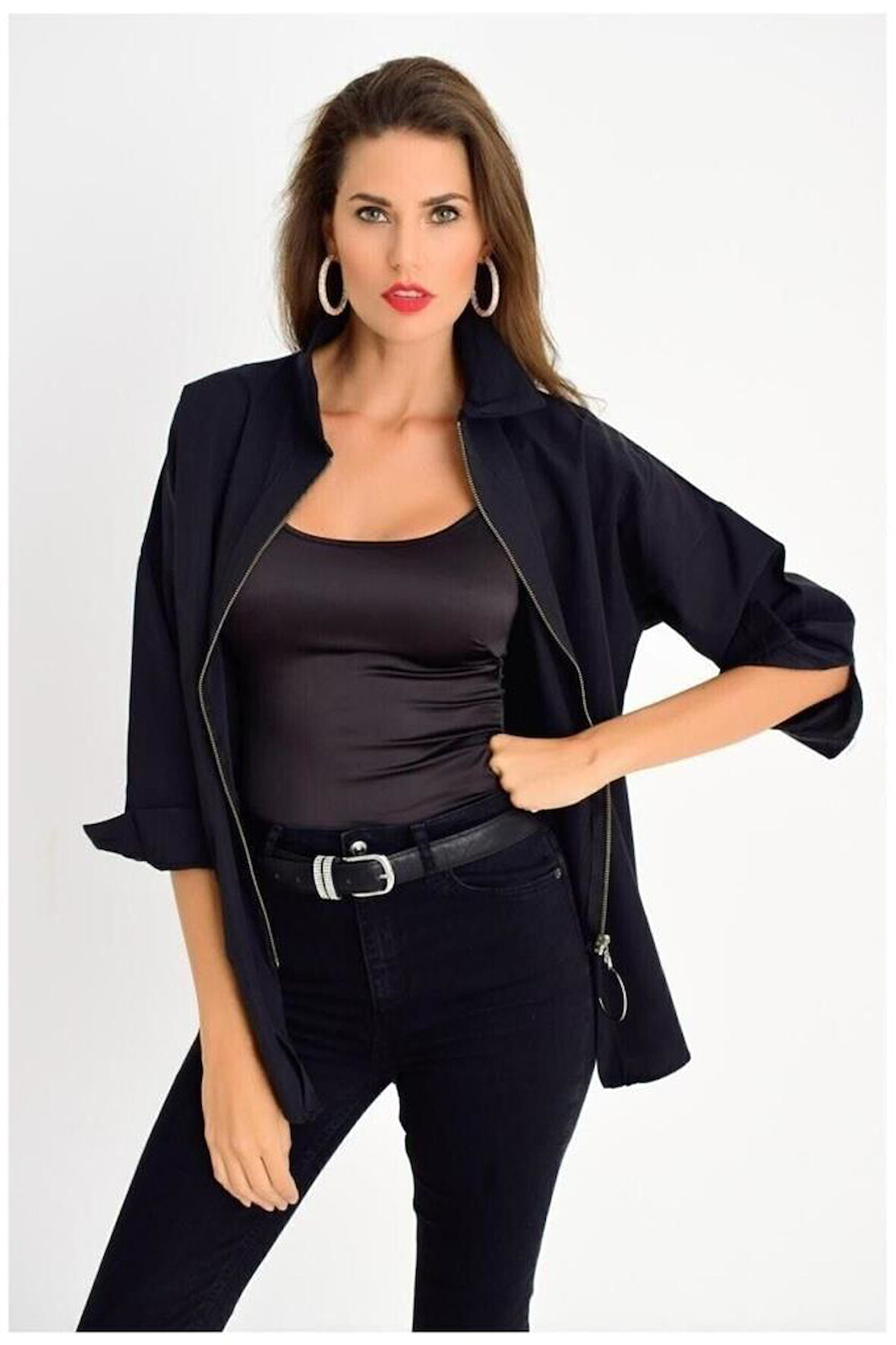 Kadın Fermuar Detaylı Uzun Kollu Gömlek 6108280