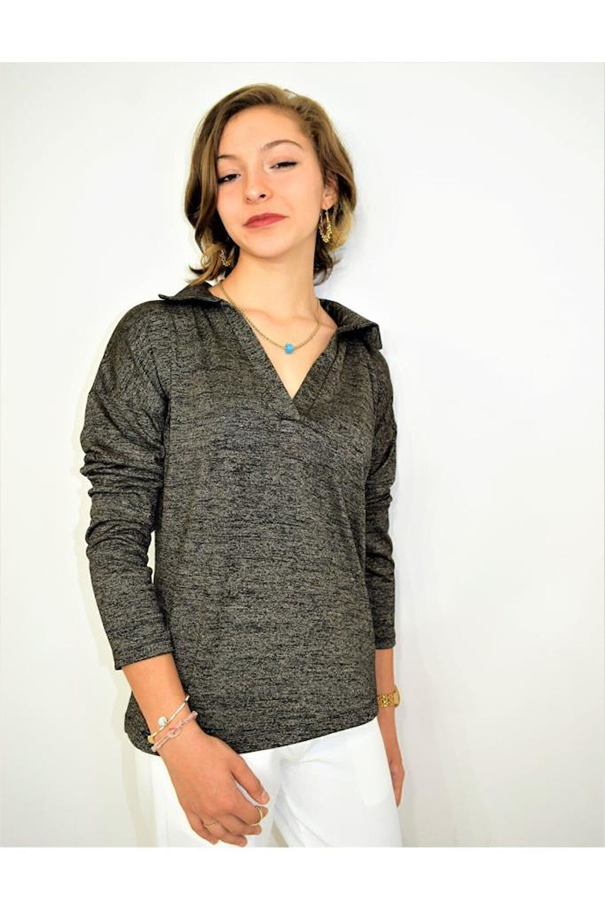 Kadın Antrasit Polo Yaka Bluz 2749160