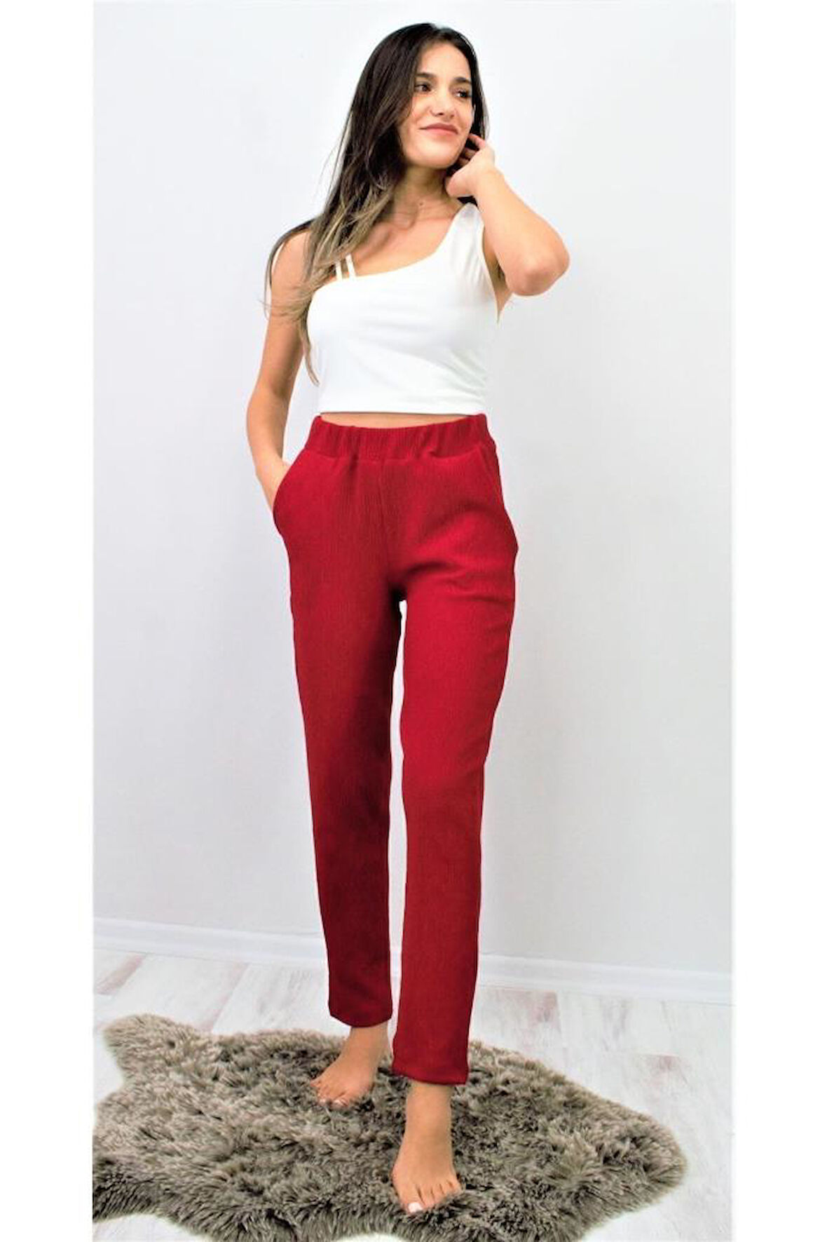 Kadın Siyah Yumuşak Dokulu Yüksel Bel Beli Lastikli Esnek Rahat Pantolon Yb3273210