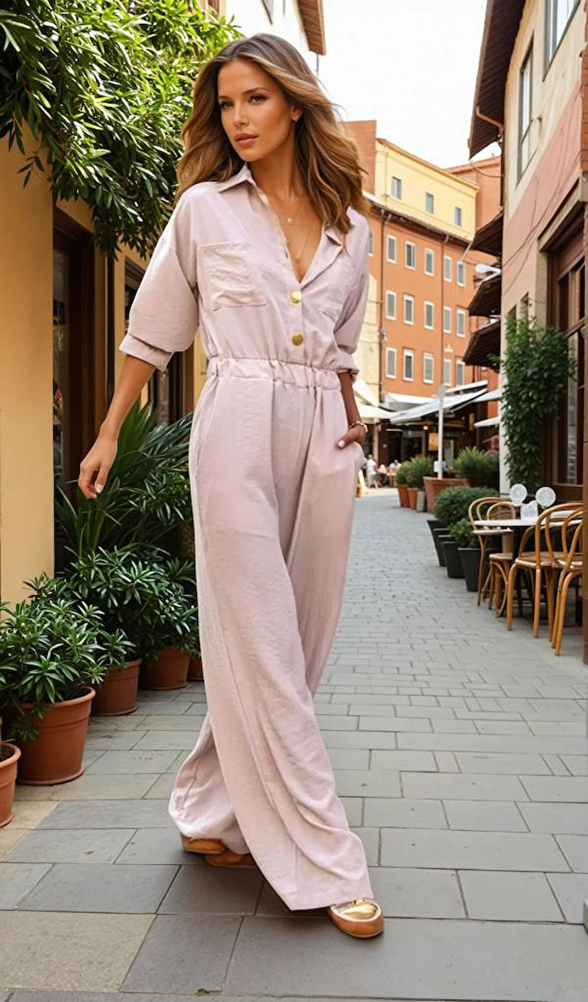 Kadın Cepli Beli Kolu Lastikli Uzun Kol Bol Kesim Tesettüre Uygun Kupra Tulum 3360400