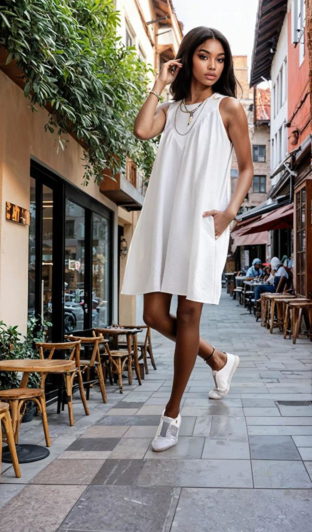 Kadın Kalın Askılı Cepli Piliseli Salaş Keten Elbise 3429300