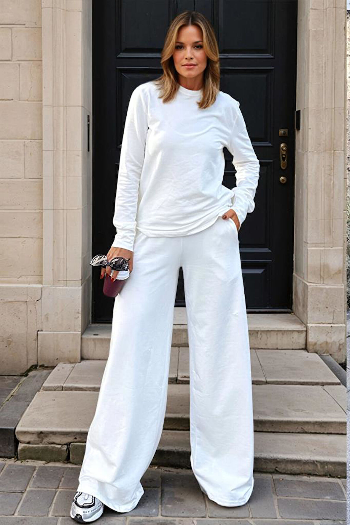 Kadın Uzun Kollu Sweatshirt , Bol Paça Beli Lastikli Cepli Pantolon - Alt & Üst Takım 3485500