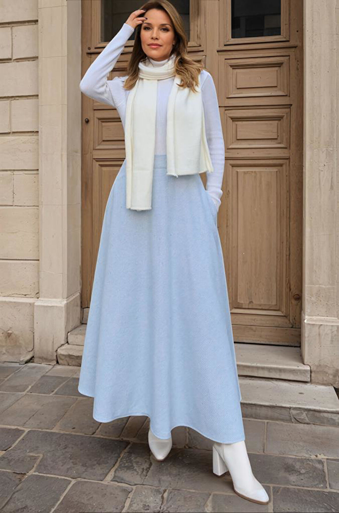 Kadın Kışlık Kırçıllı Kaşe Etek, Cepli, Yüksek Bel, Uzun, Kiloş 3528275