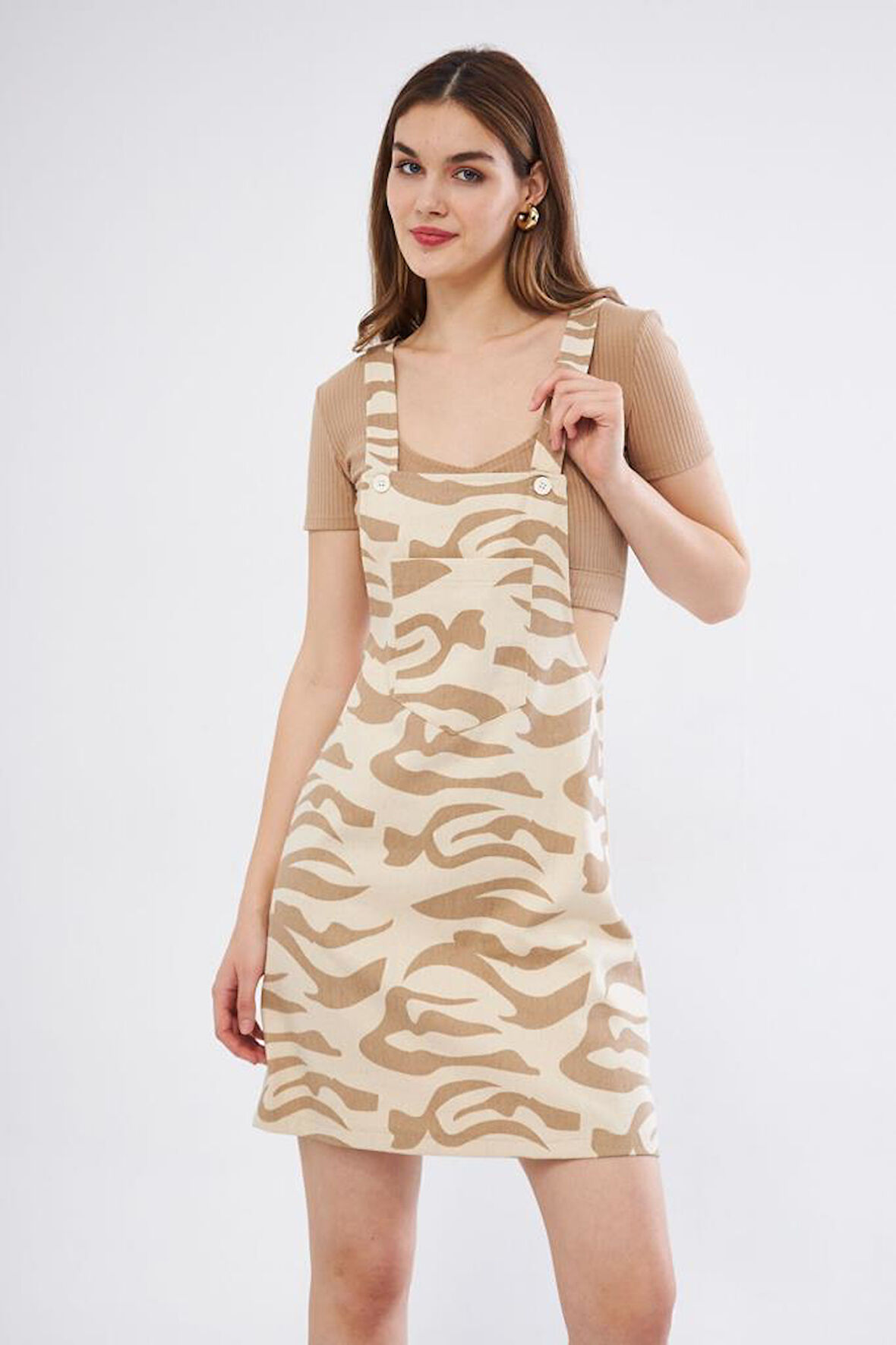 Kadın Gabardin Salopet Askılı Mini Elbise  3568185