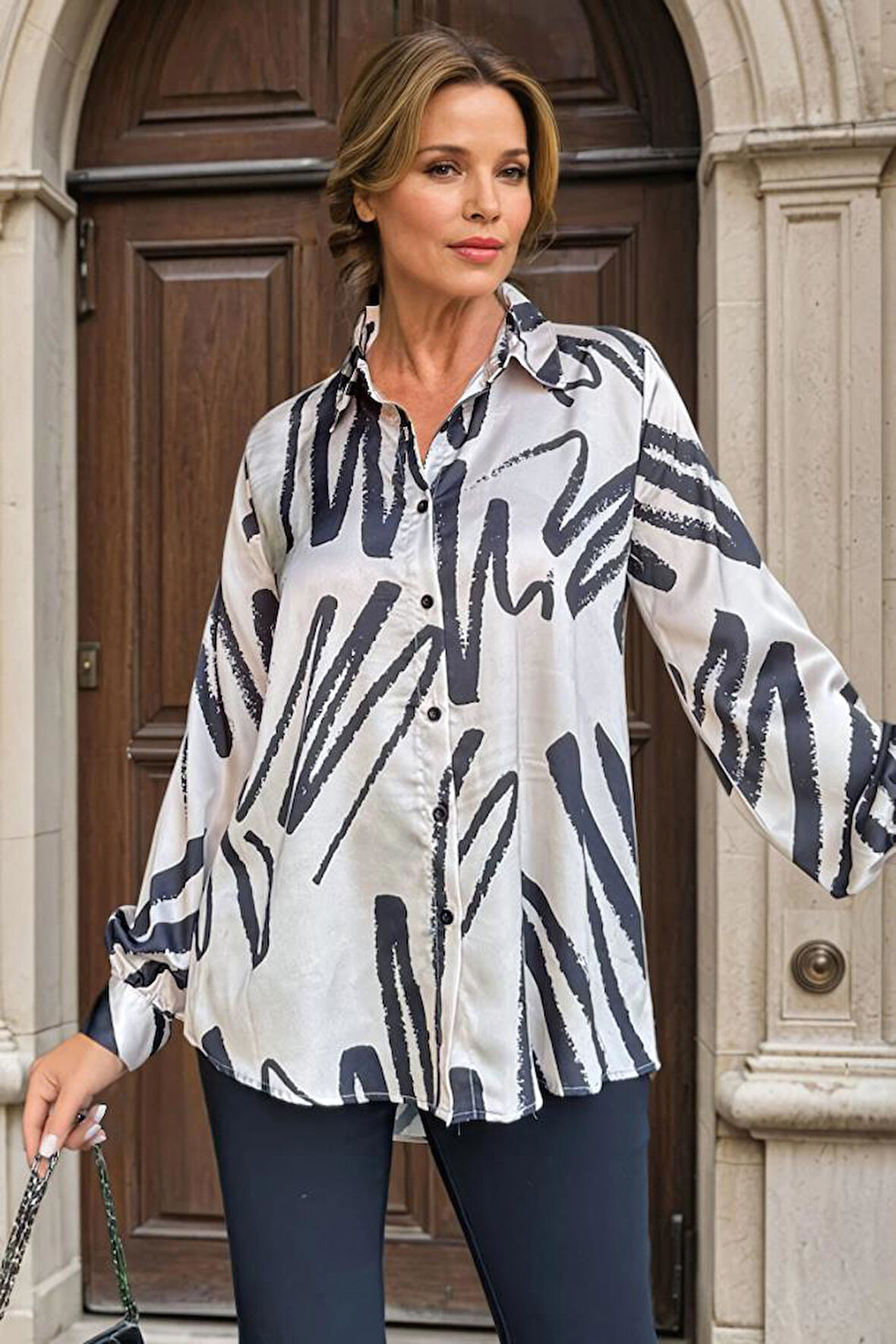 Kadın Balon Kol Dökümlü Uzun Tunik Gömlek 3344300