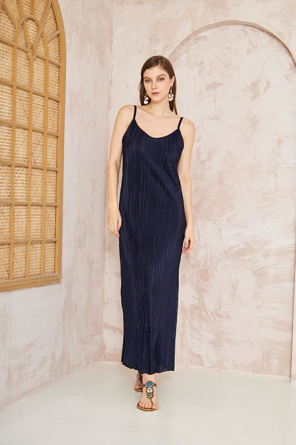 Kadın Ip Askılı Yırtmaçlı Uzun Pliseli Elbise / Özel Gün / Günlük /davet Elbise 3609180