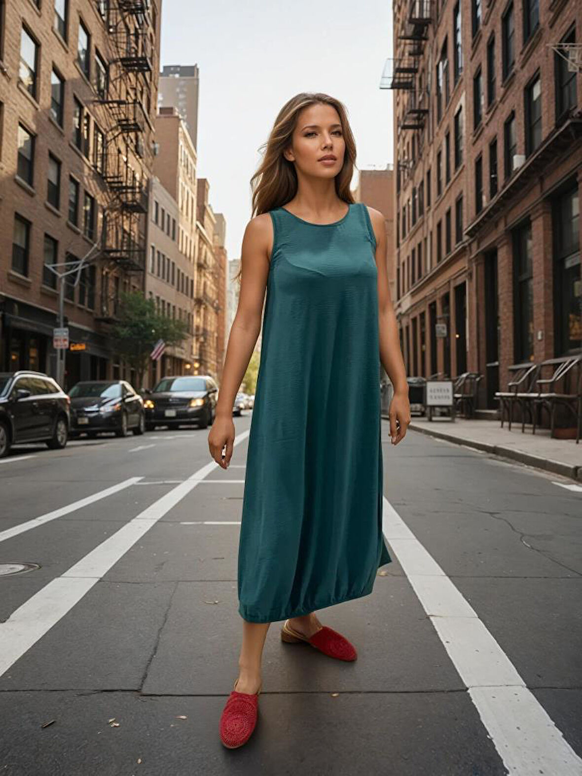 Kadın Eteği Lastikli Kolsuz Airobin Giy-Çık Günlük Rahat Yazlık Elbise 3657286