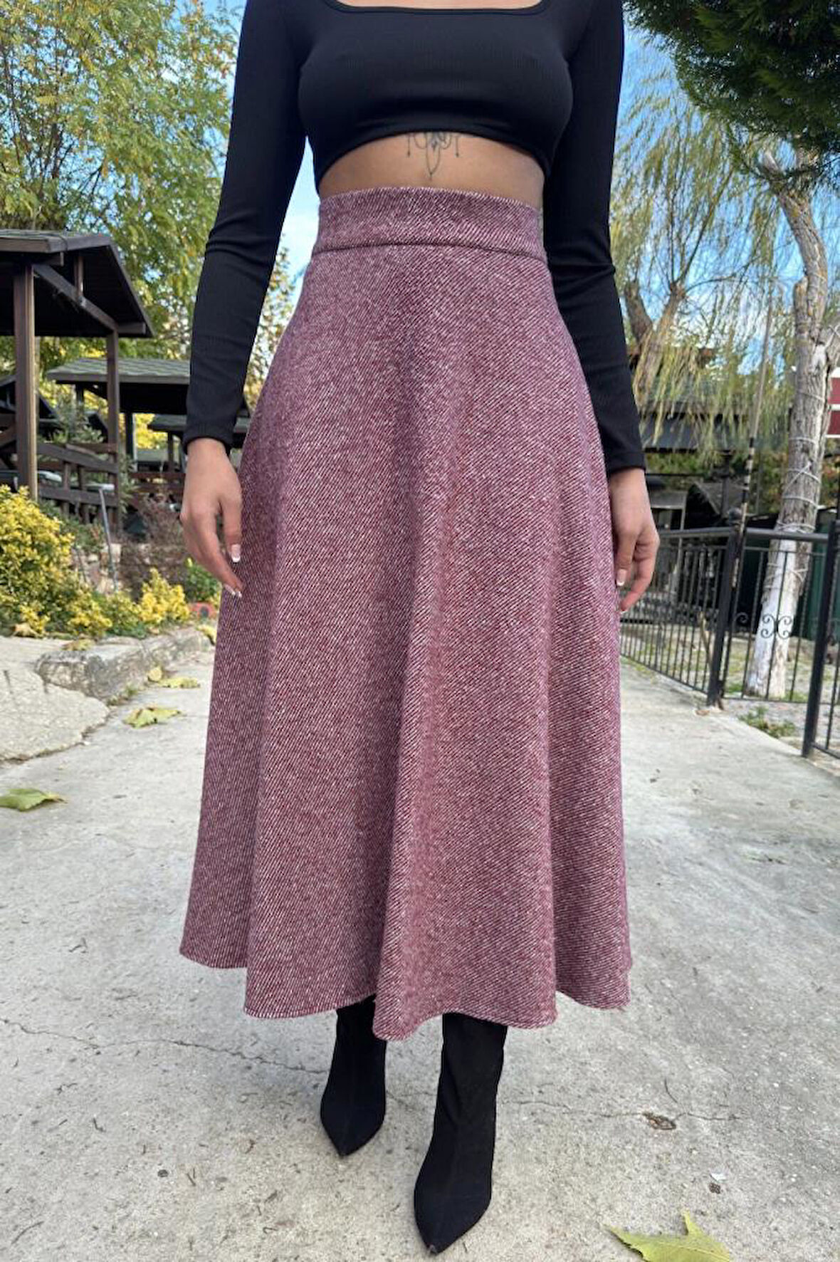 Kadın Kışlık Kırçıllı Kaşe Etek, Cepli, Yüksek Bel, Uzun, Kiloş 3528275