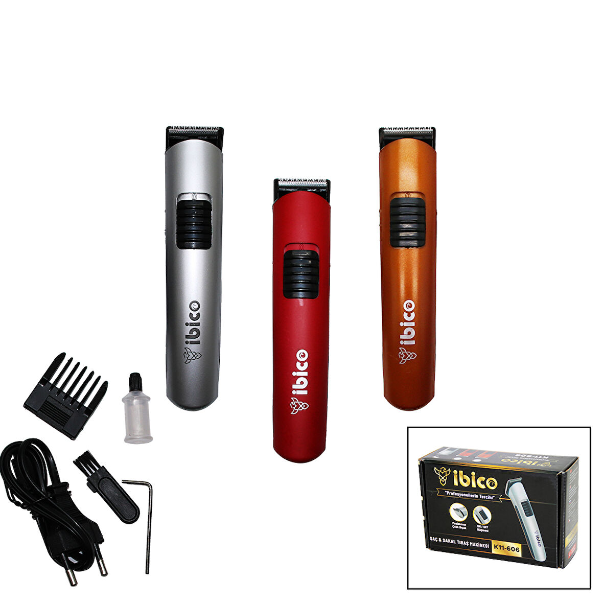 Saç Sakal Kesme Tıraş Makinesi Ayarali Tarak - Kirmizi-Turuncu-Gri Gövde  Go50606773480