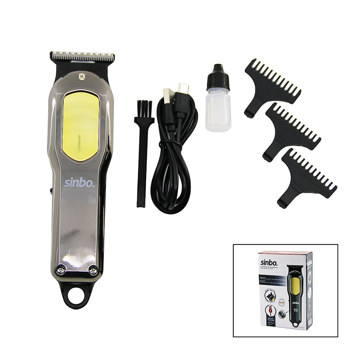 Usb Şarjli - Lcd Göstergeli Saç Kesme Tıraş Makinesi Gövde Krom Kaplama  Shc-1903  Go5060Gok111541