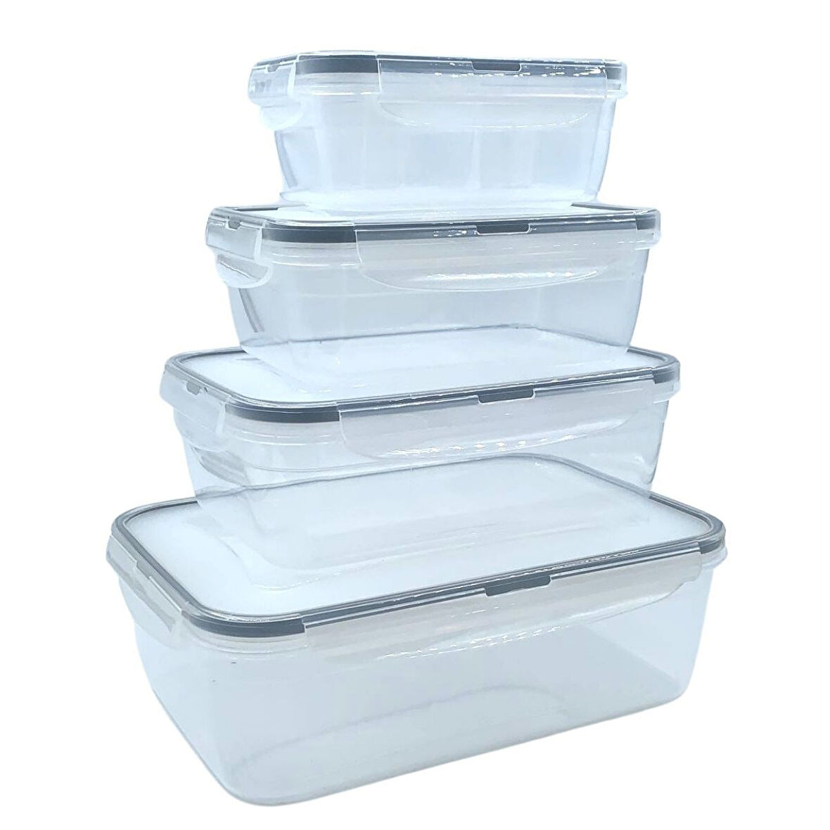 4&apos;lü İç İçe Sızdırmaz Contalı Kilitli Kapaklı Plastik Erzak Saklama Kapları LC315  GO50601109720
