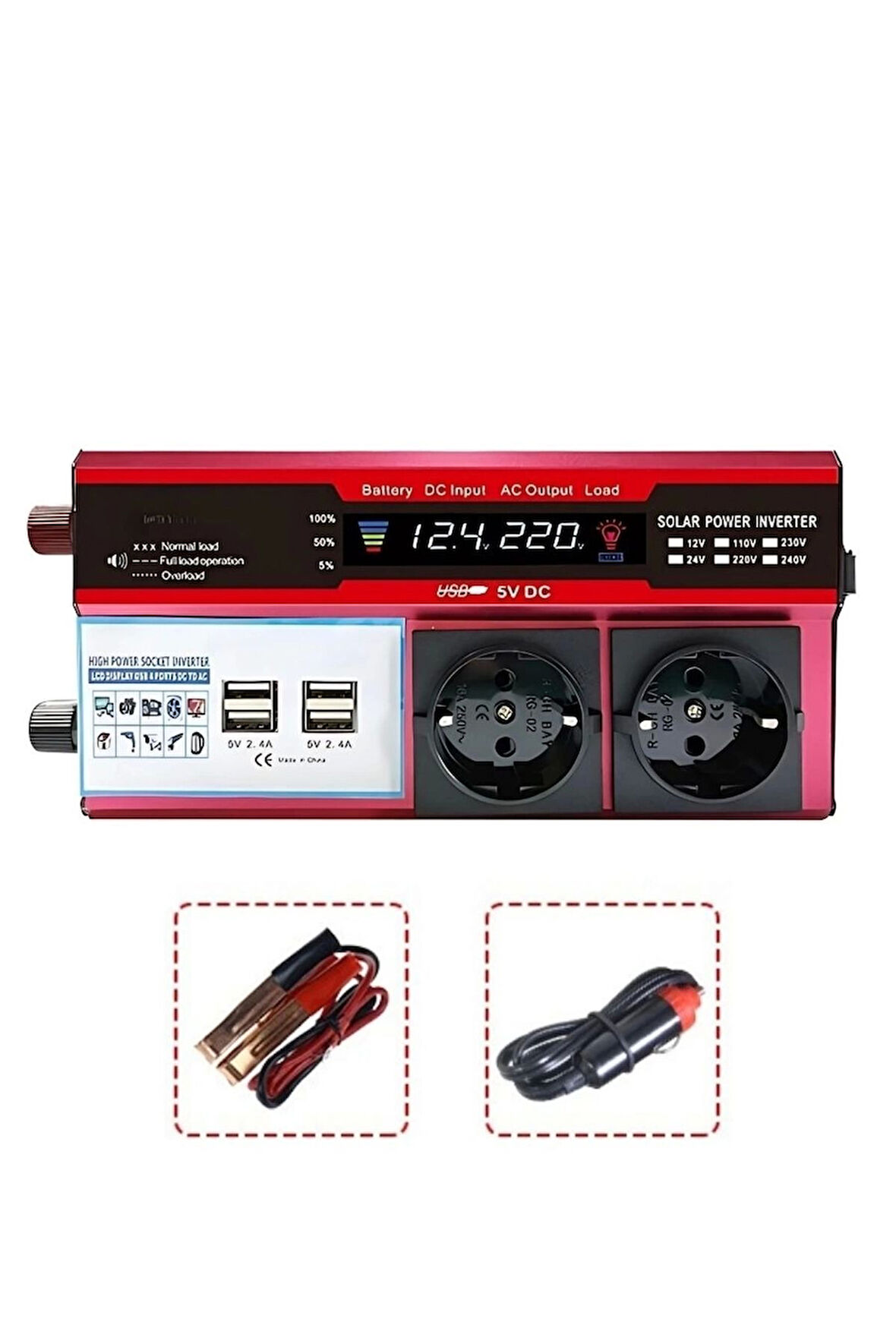 12v 2000w Araç Ve Güneş Enerjisi Uyumlu Modifiye Sinus Inverter Çift Usb Çift Priz Ve Çakmaklıklı  GO506015NIZF-109818