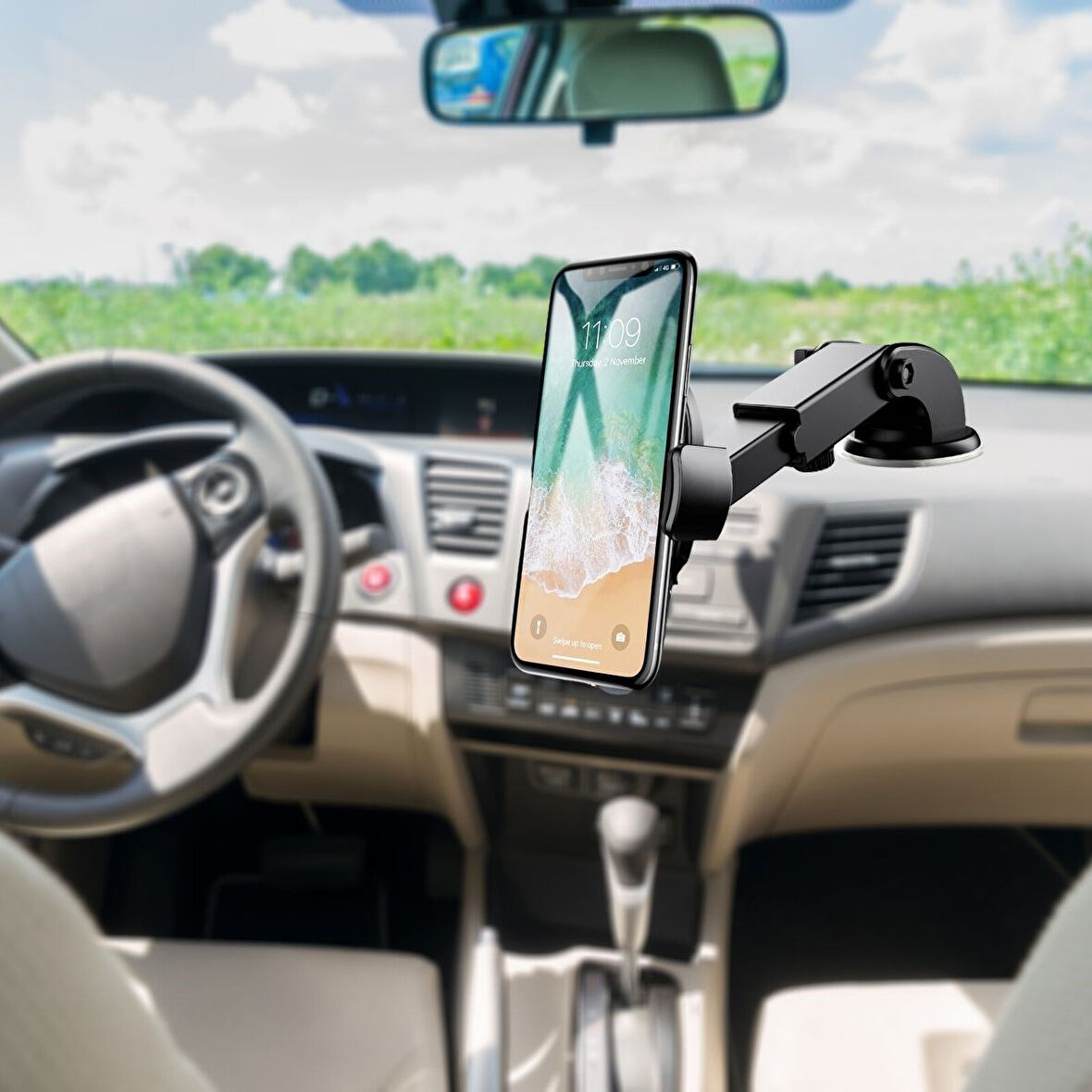 360 Derece Dönen Torpido Üstü Uzunluk Ayarlamalı Vantuzlu Teleskopik Araç Telefon Tutucu  GO50601208410