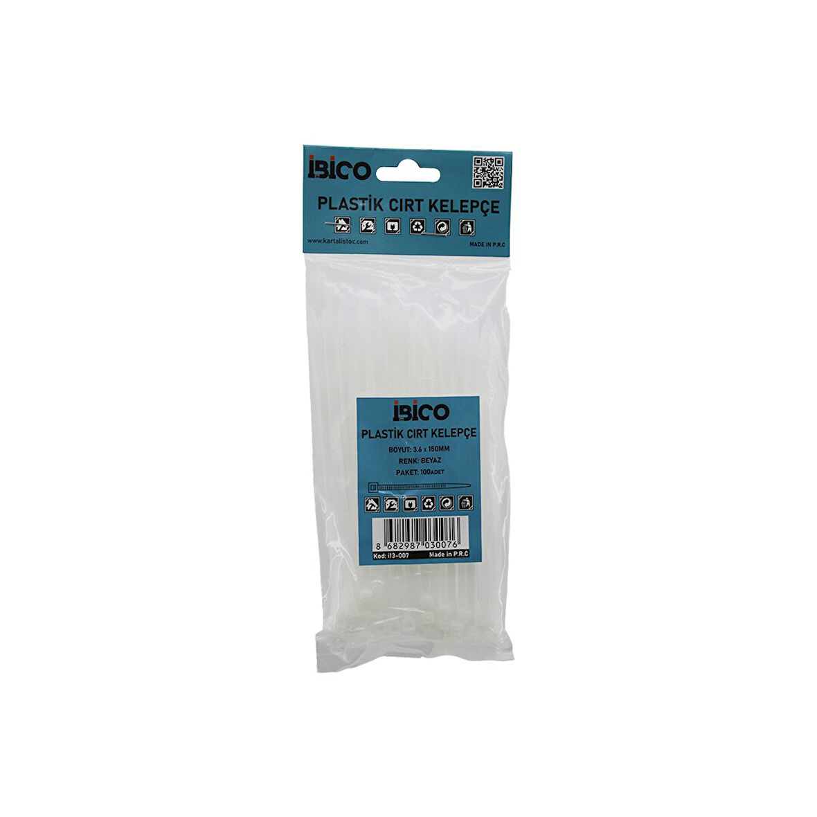BEYAZ   3.6X150MM  PLASTİK CIRT KELEPÇE  100PCS (5060)