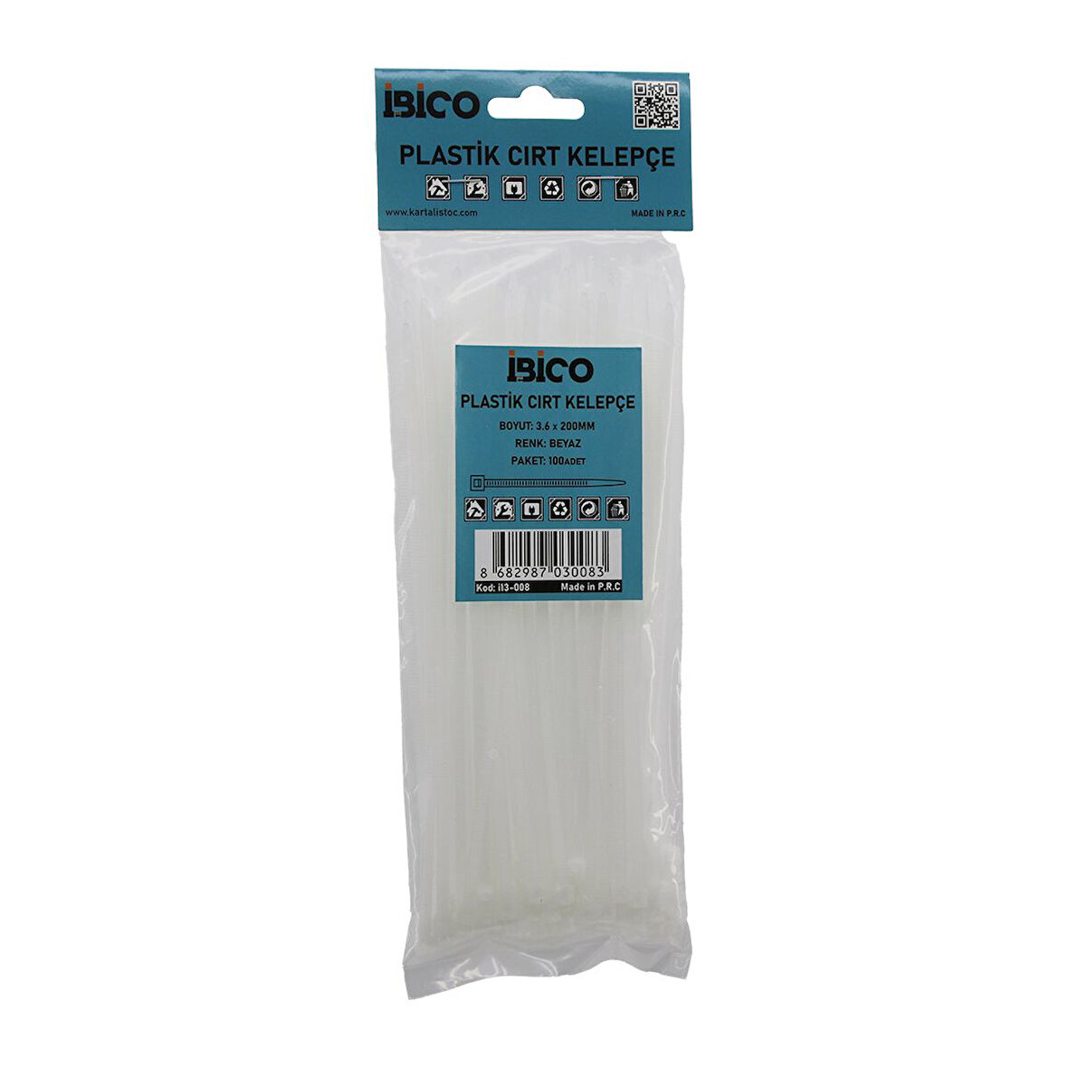 BEYAZ   3.6X200MM  PLASTİK CIRT KELEPÇE  100PCS (5060)