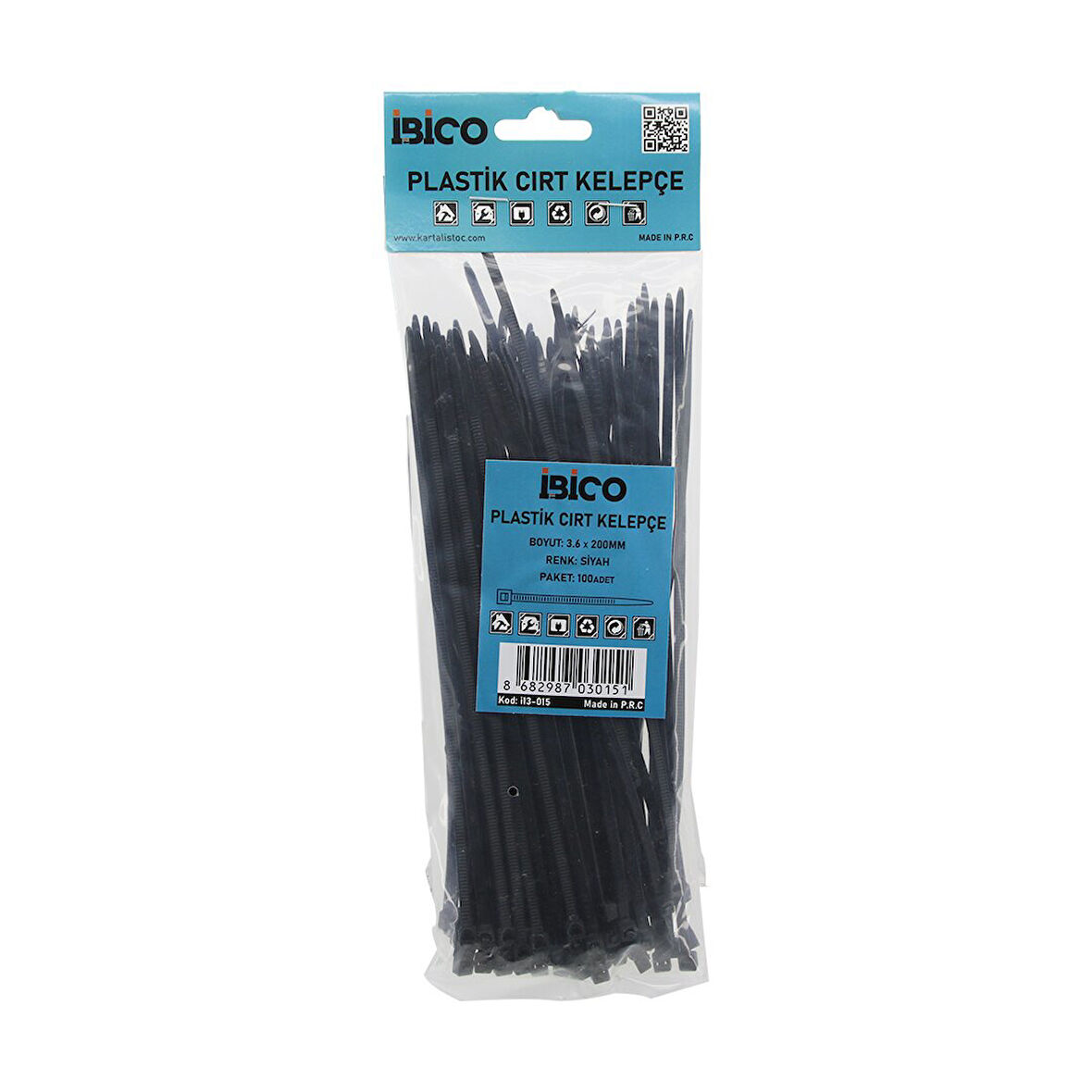 SİYAH   3.6X200MM  PLASTİK CIRT KELEPÇE  100PCS (5060)