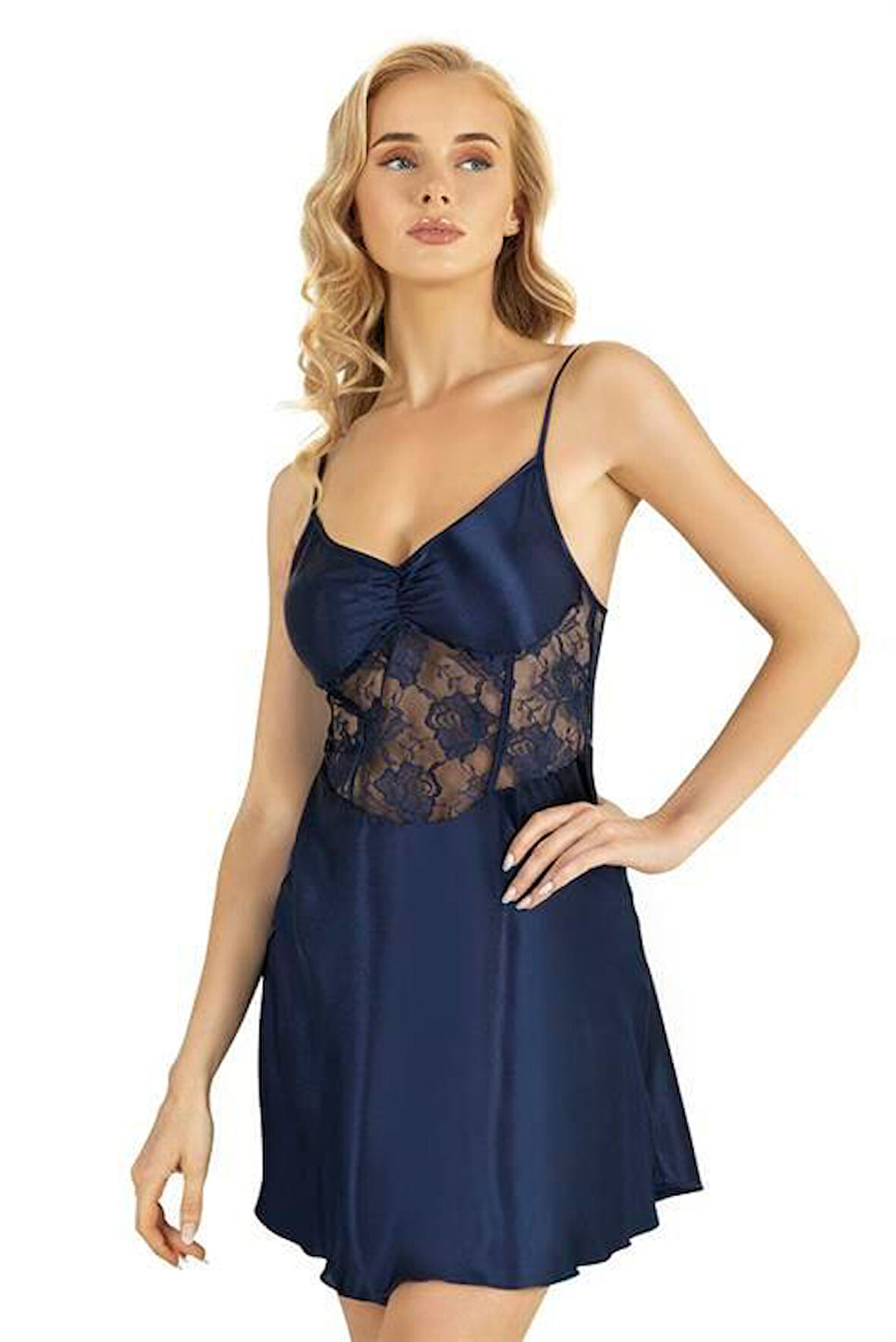 Arias Closet Lacivert Kısa Saten Gecelik 8239 OZN-22640
