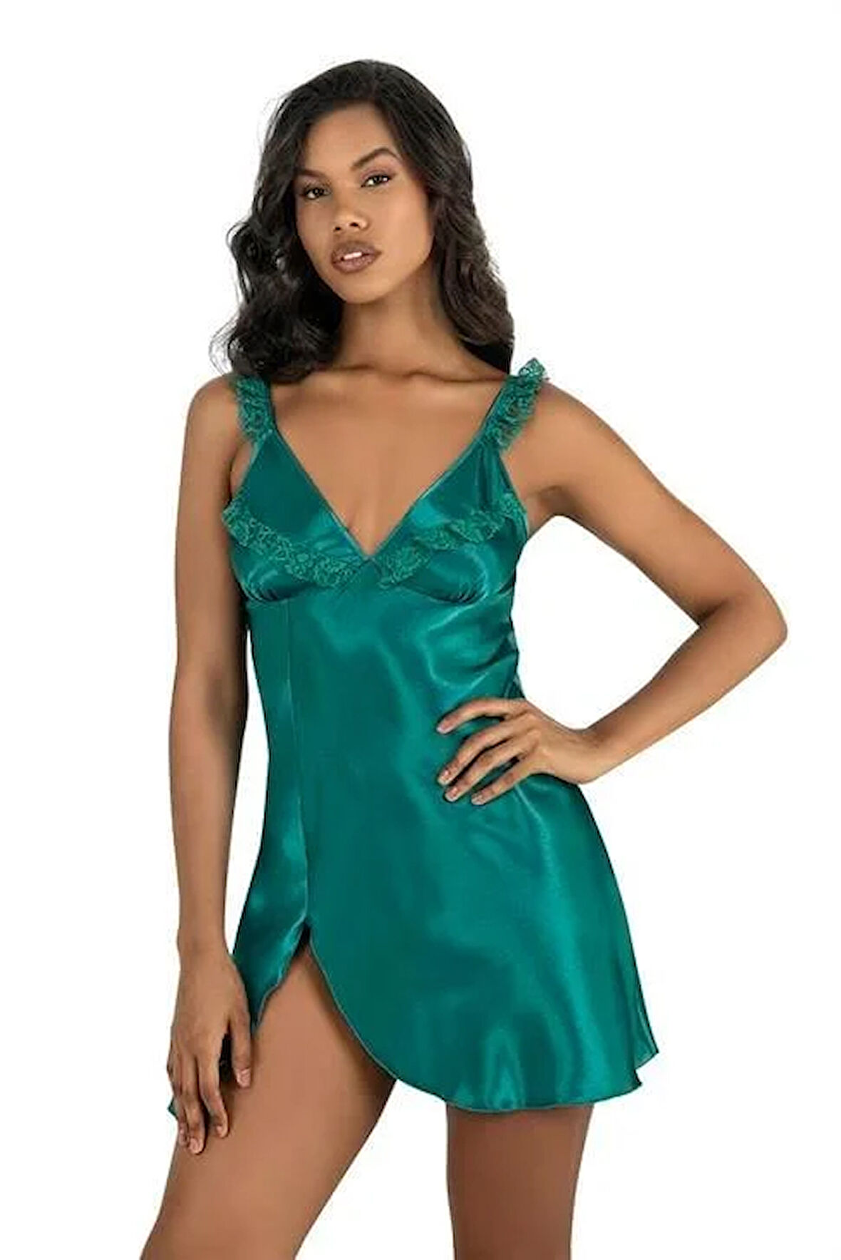 Arias Closet Zümrüt Kısa Saten Gecelik 8237 OZN-22716