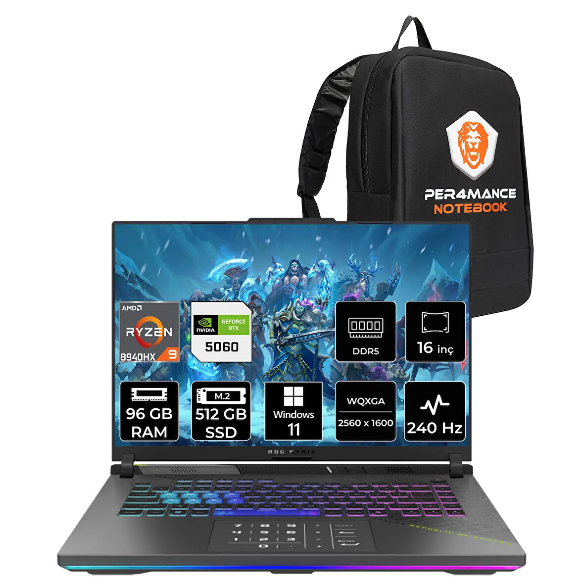 ASUS Rog Strix G16 R9 8940HX 96GB 512GB SSD RTX5060/8GB 240Hz 16" WQXGA W11H Gaming Laptop G614PM