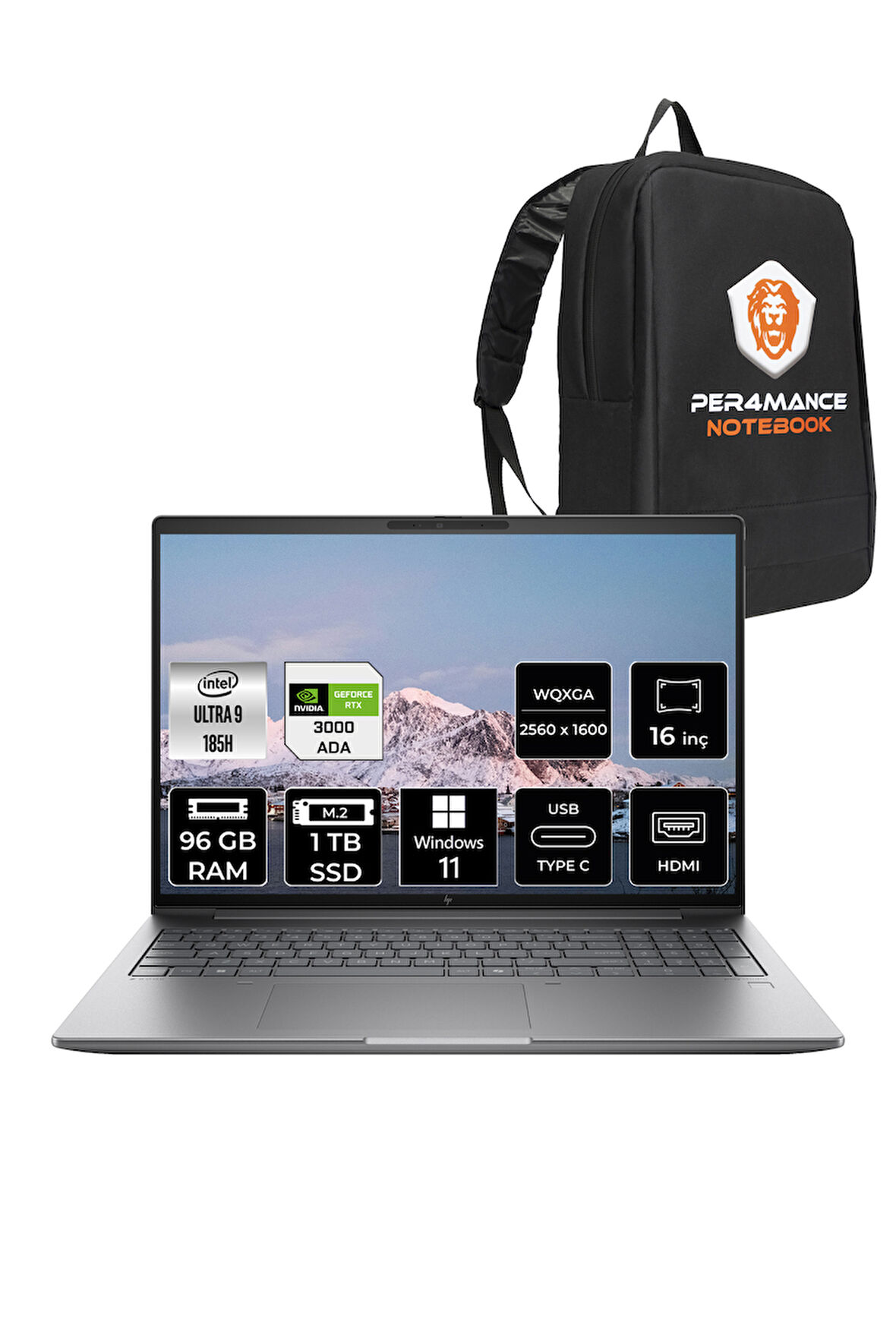 HP Zbook Power G11 U9 185H 96GB 1TB SSD RTX3000ADA 16'' WQXGA W11P İş İstasyonu & PER4 ÇANTA