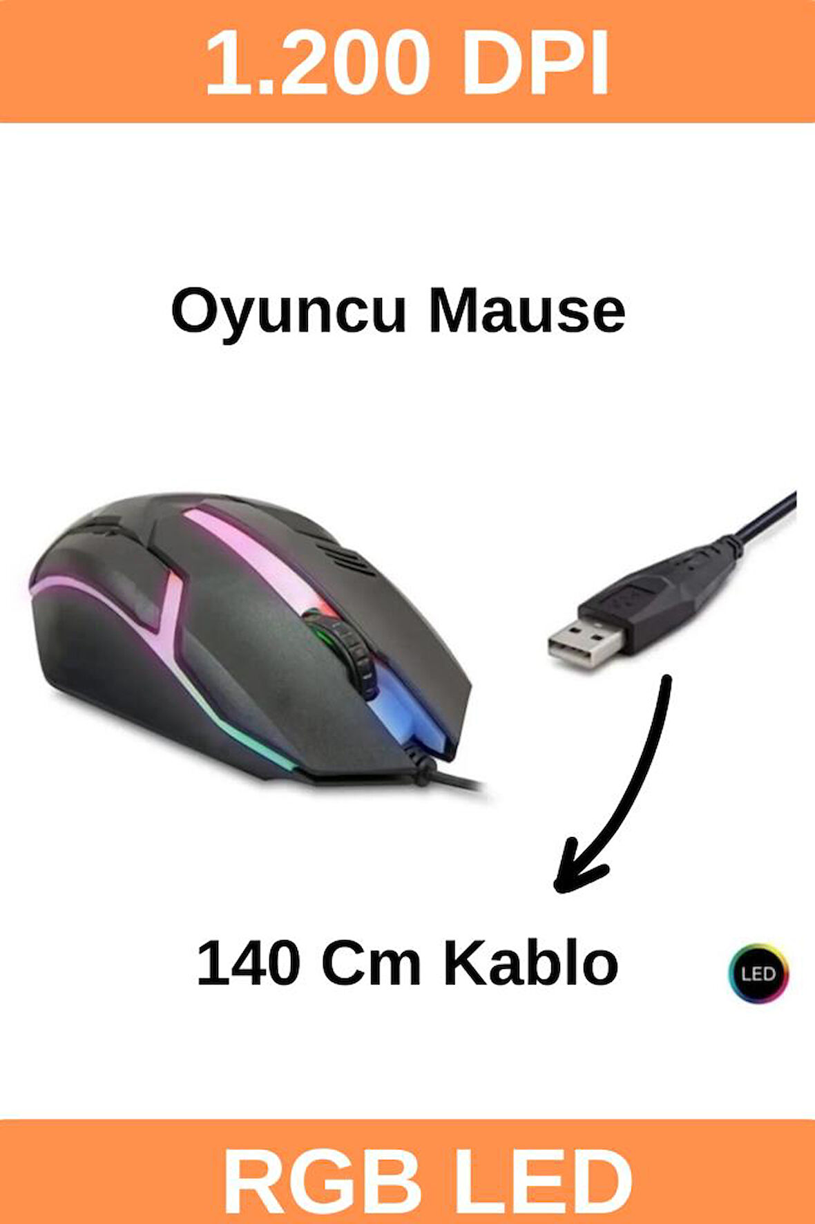 Şahnet 8733-3D Işıklı Kablolu Oyuncu Mouse - 1200DPI