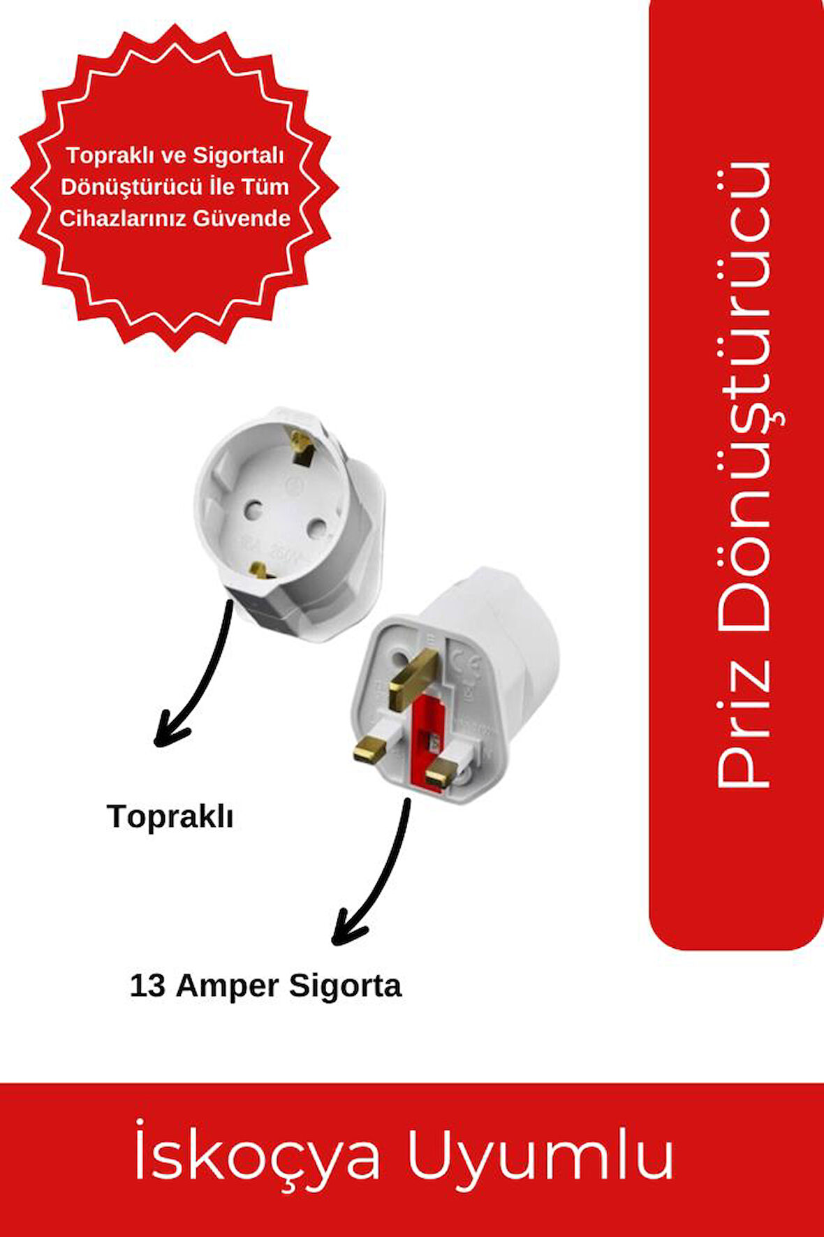 İskoçya Uyumlu Priz Dönüştürücü – Seyahat Adaptörü