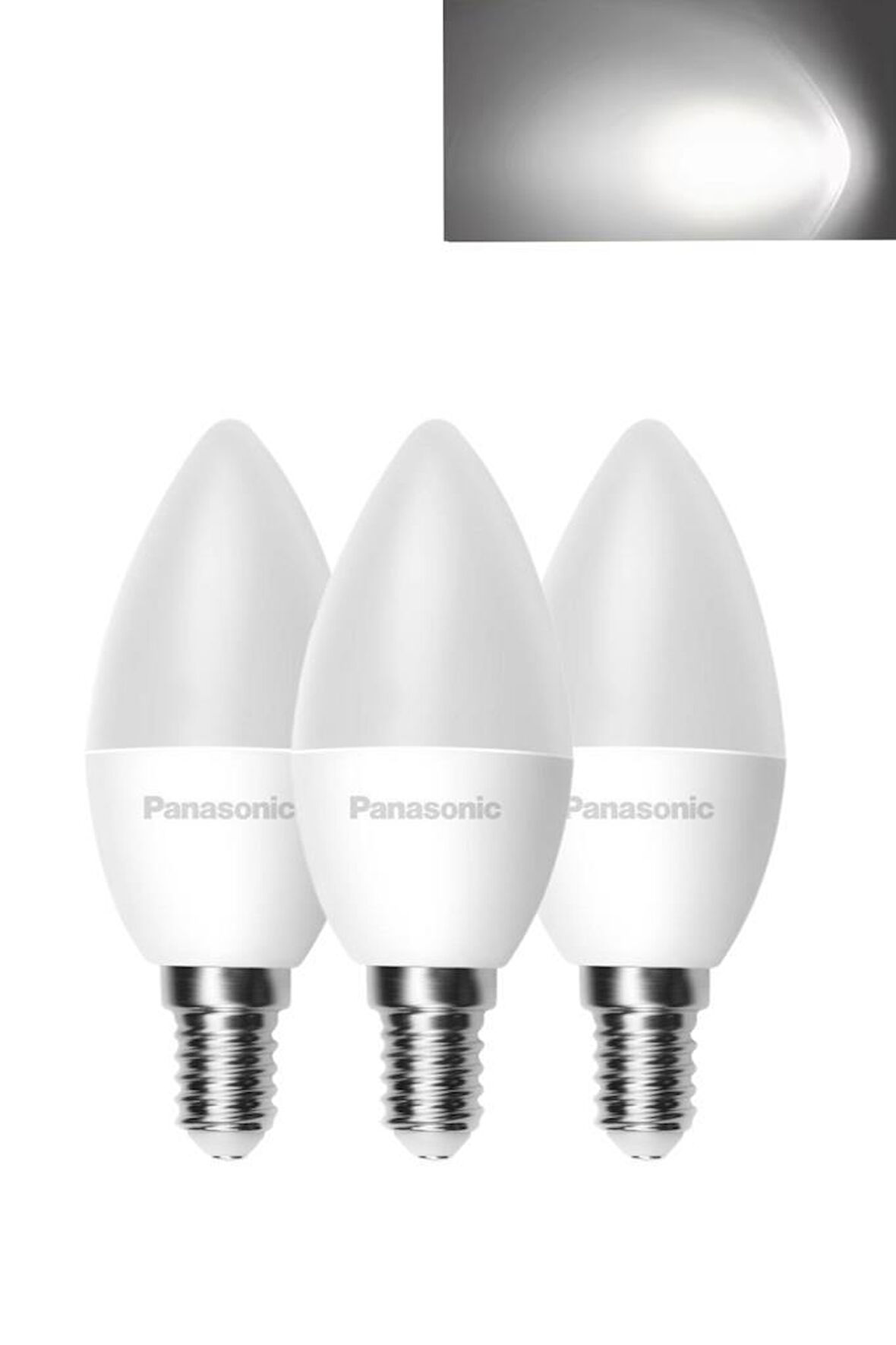 Panasonic 6,5W (50W) Led Mum Ampul Beyaz 6500K - E14 3 Adet İnce Duylu Avize Ampul