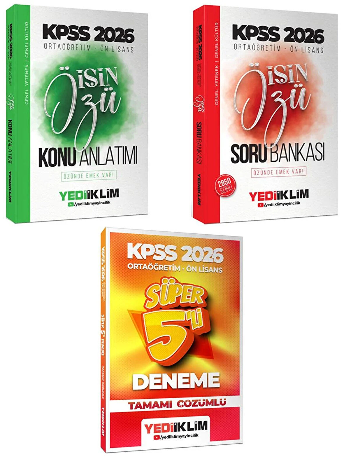 Yediiklim 2026 KPSS Ortaöğretim Ön Lisans İŞİN ÖZÜ Konu-Soru-Süper 5 Deneme 3 lü Set