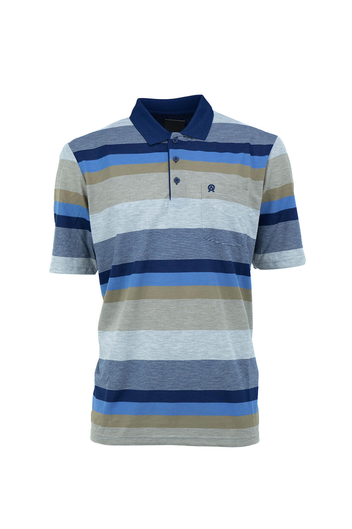 Oppland Erkek Polo Yaka Cepli Kısa Kollu Ringerli Çizgi Desenli Tam Kalıp Pamuklu Kumaş T-Shirt