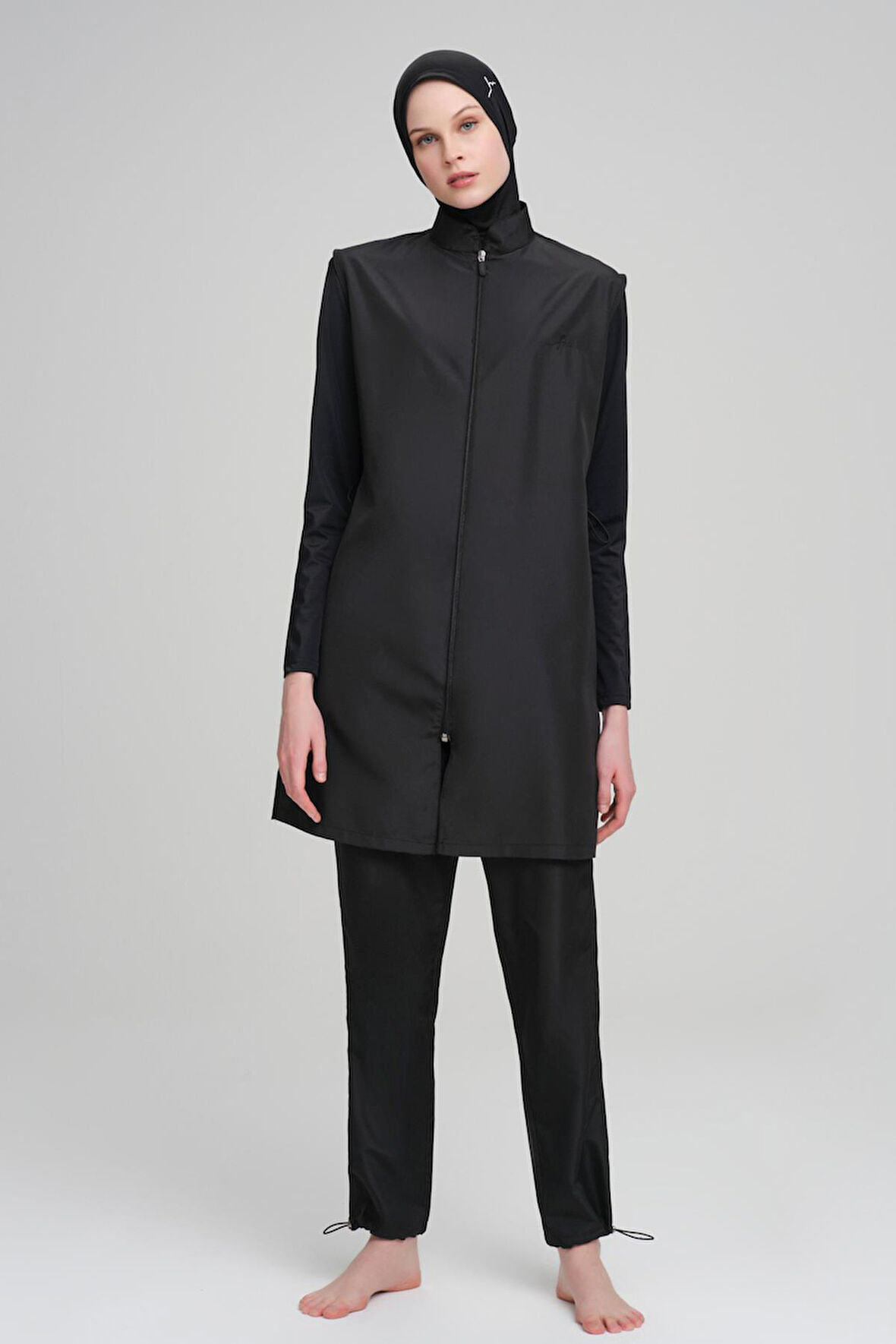 Haşema Siyah Dokuma 5 Parça Tam Tesettür Mayo Takımı 6027
